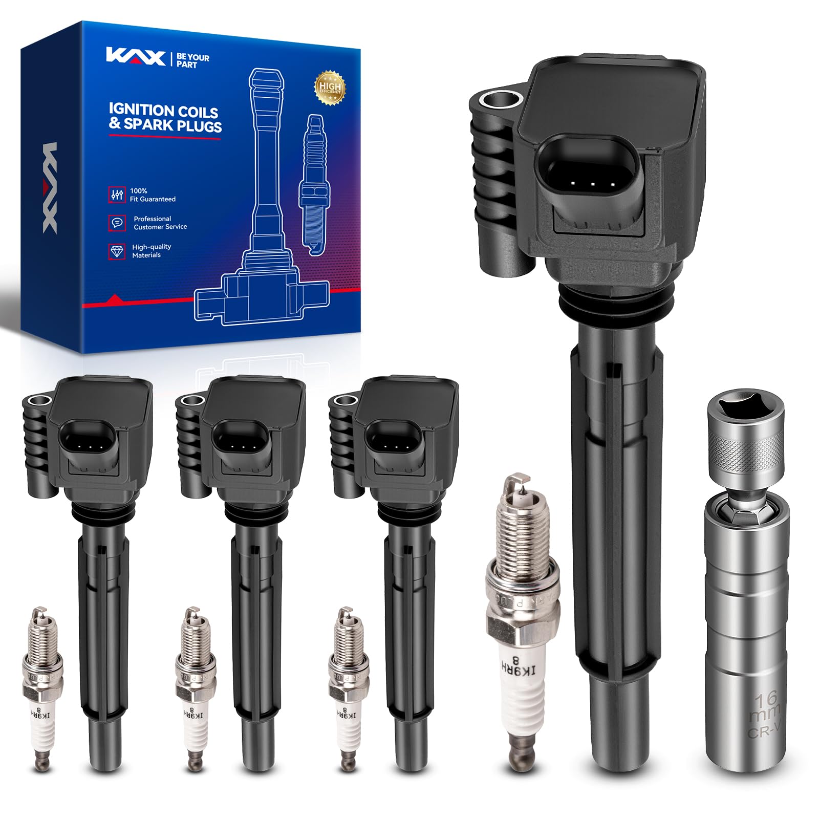 KAX 4 Ignition Coils &amp; 4 Spark Plugs Set for Dodge Dart 2013-2016 1.4T