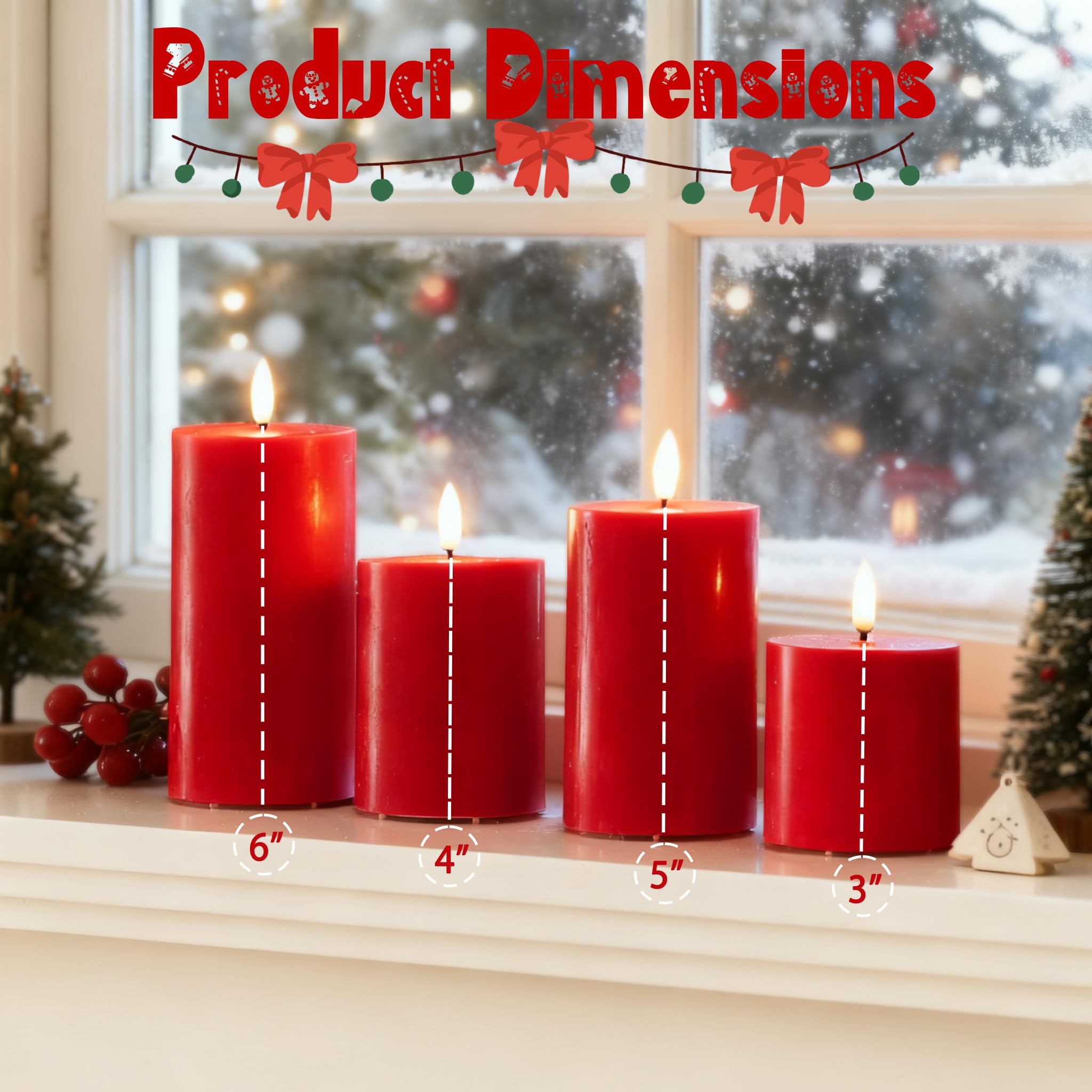 JOIONE Candele rosse senza fiamma con telecomando, set di 4 candele a LED in vera cera, funzionamento a batteria, perfette per finestre di Natale, cene romantiche e decorazioni natalizie