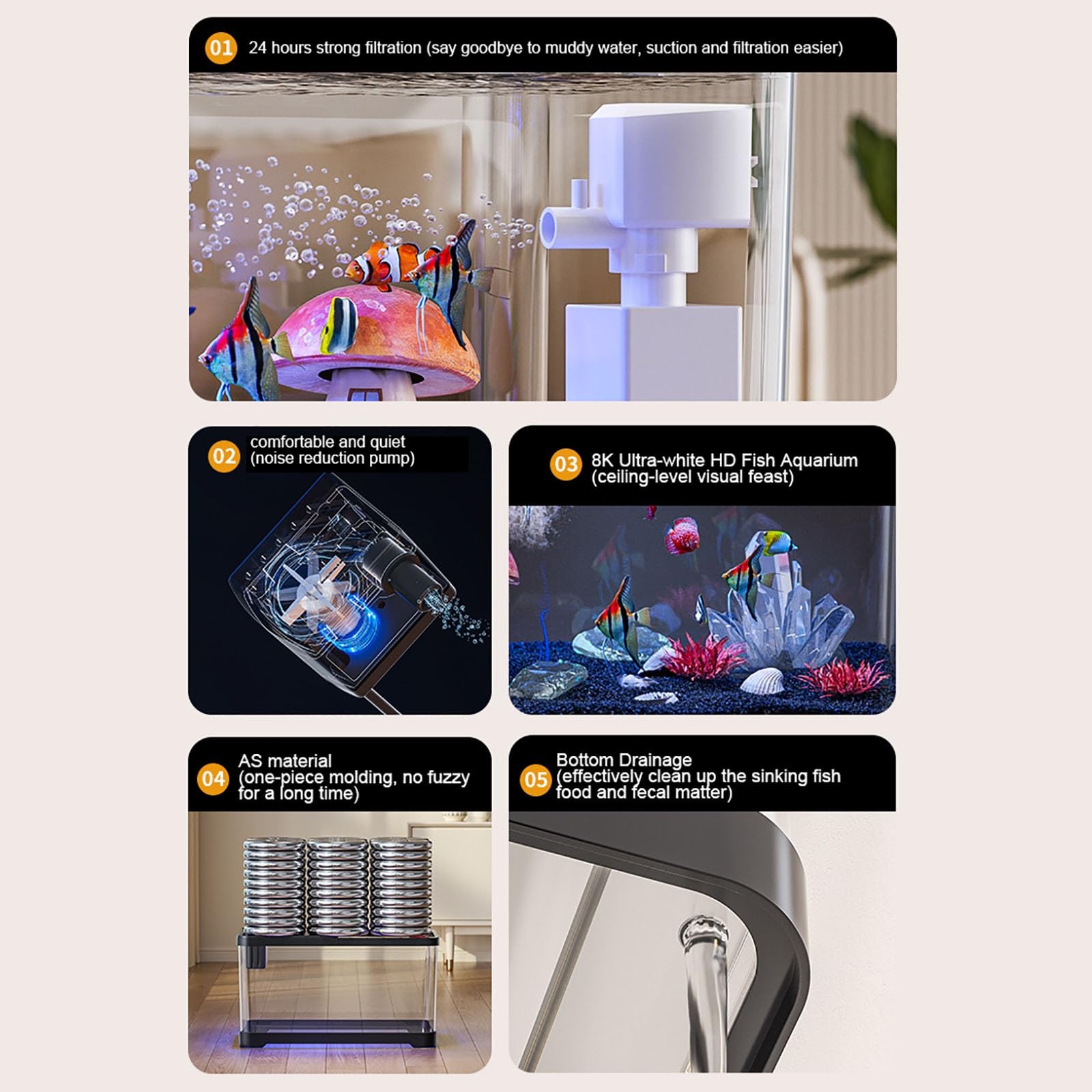 Aquarium Komplett-Set, 38,8 * 21,5 * 21,2 cm Fischtank Mit LED, 3-in-1 Selbstreinigende Filter, Glasbecken Mit Deckel, Klein Aquaristik Dekor Für Zuhause, Büro, Wohnzimmer