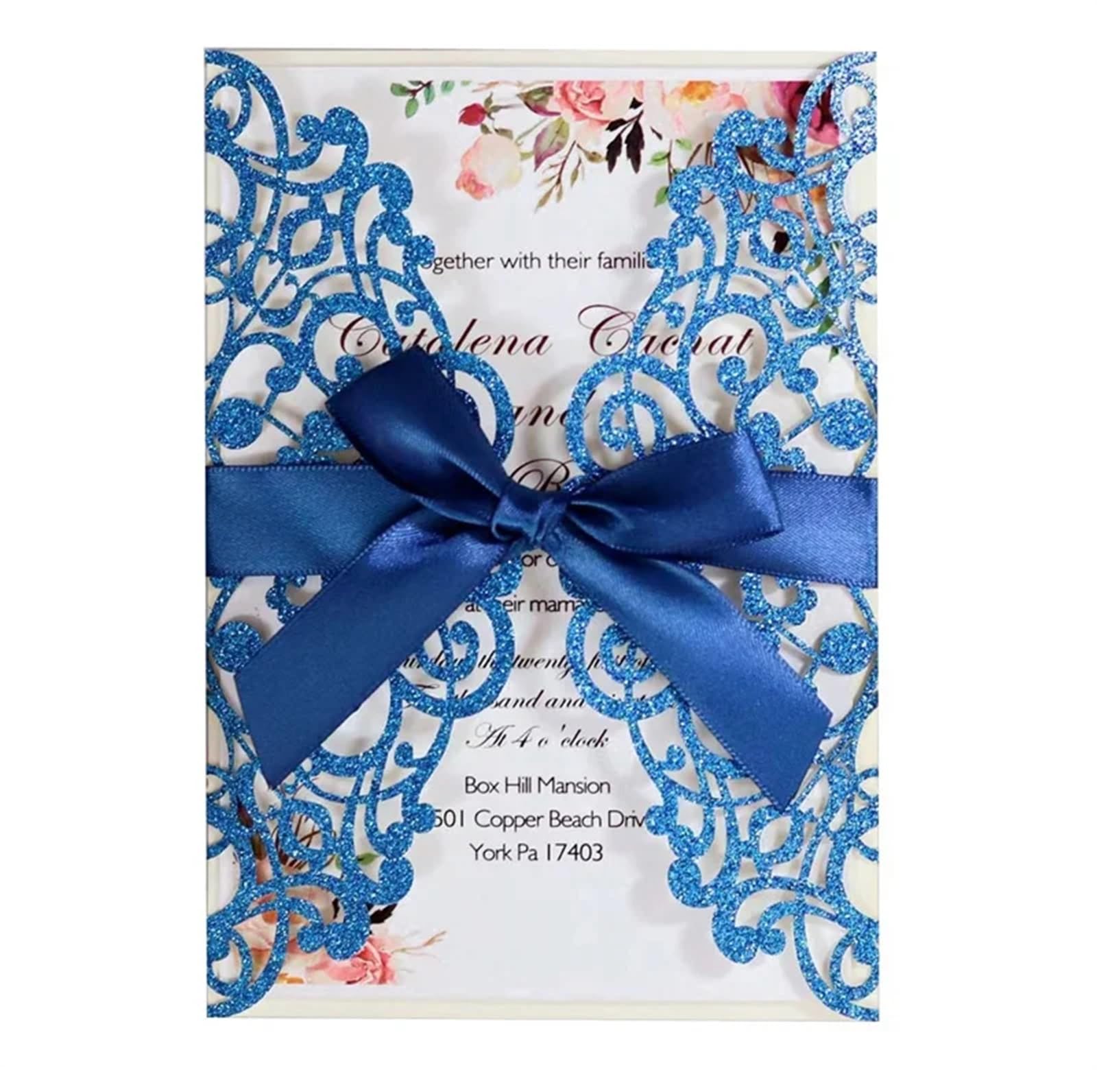 D'Invitation pour Mariage Carte d'invitation de Mariage, 25/50/100 pièces, décoration de fête de fiançailles, de Mariage pour Les FêTes(Blue,100pcs)