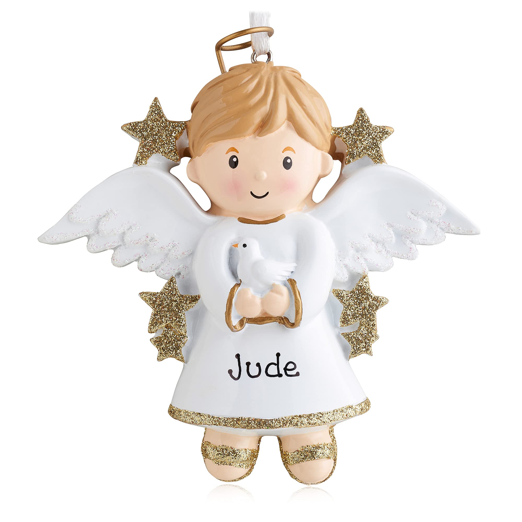 Personalised Angel Christmas Tree Decoration - With Name (Boy Angel)