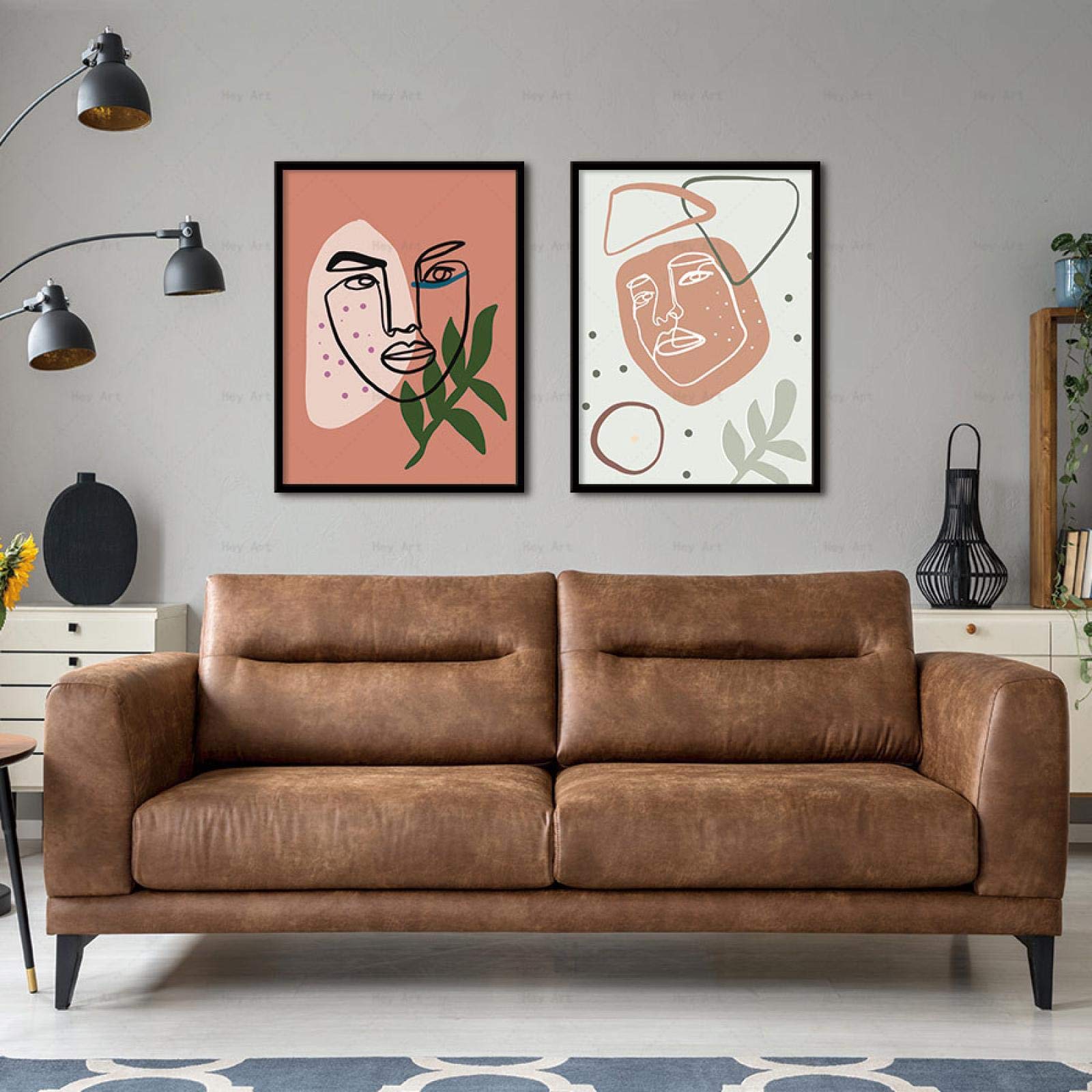 Toile murale dessin au trait femme pour une decoration de salon nordique et cocooning
