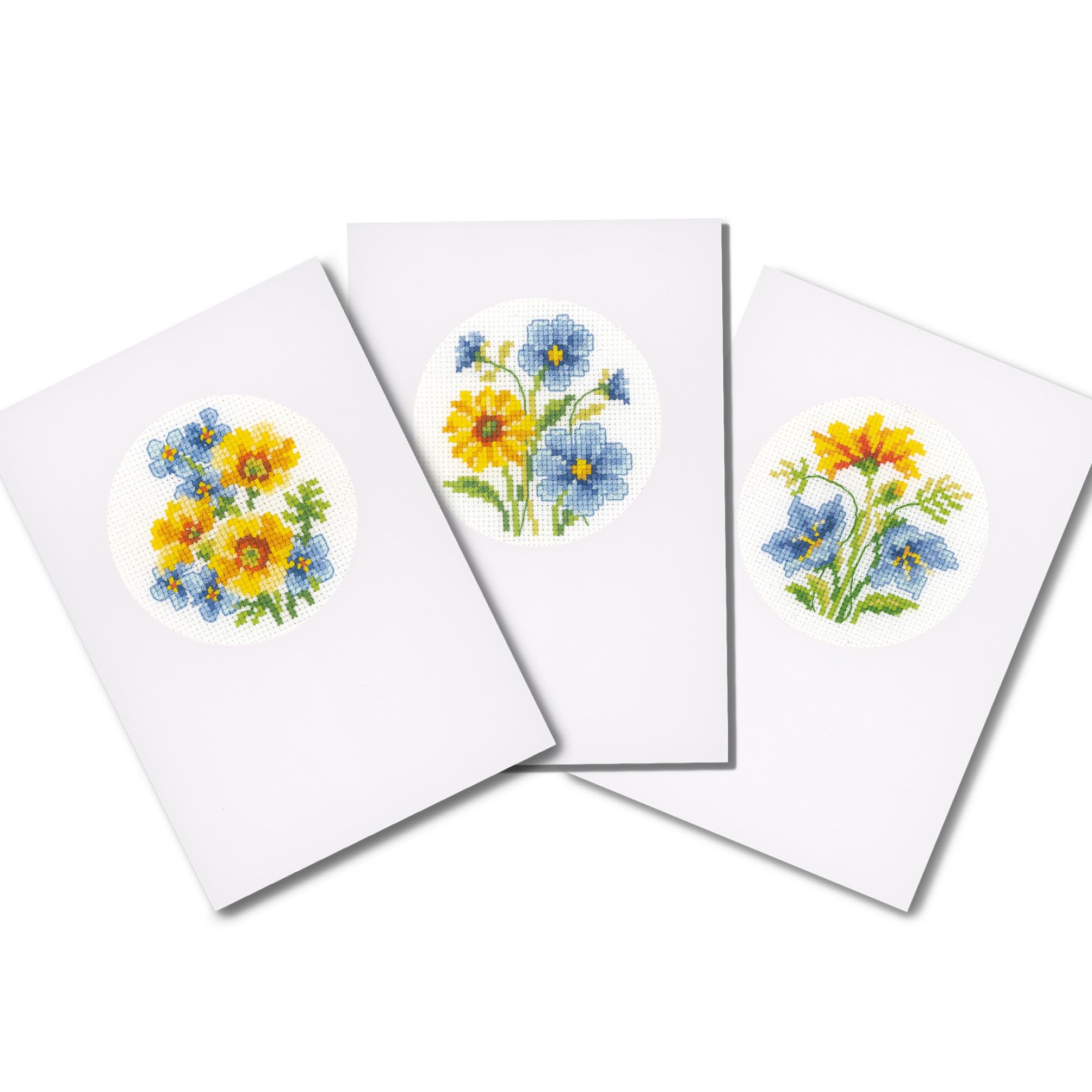 Vervaco Multicolor Greeting Cards Set Of 3, Assorted Flowers Counted Cross Stitch Kit 10.5 X 15 X 1 Cm, Cotton, Multicoloured, 3 Units