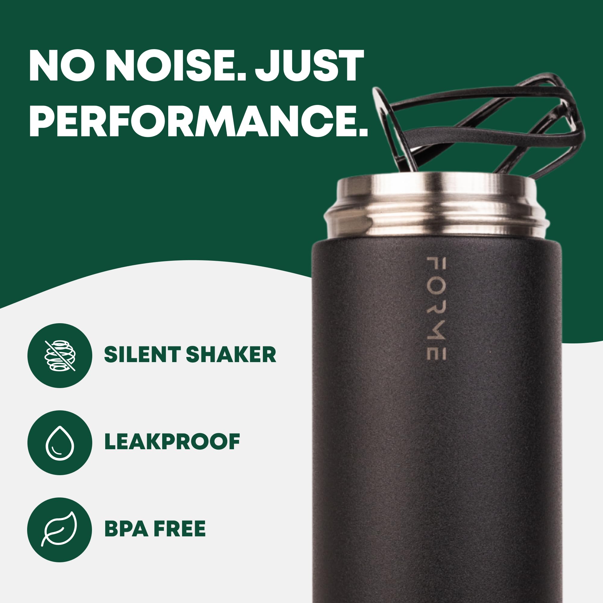 FORME Shaker - Coctelera de proteínas de acero inoxidable de 700 ml, doble pared aislada al vacío, bebidas frías y calientes, agitador silencioso, a prueba de fugas, se adapta a portavasos, sin