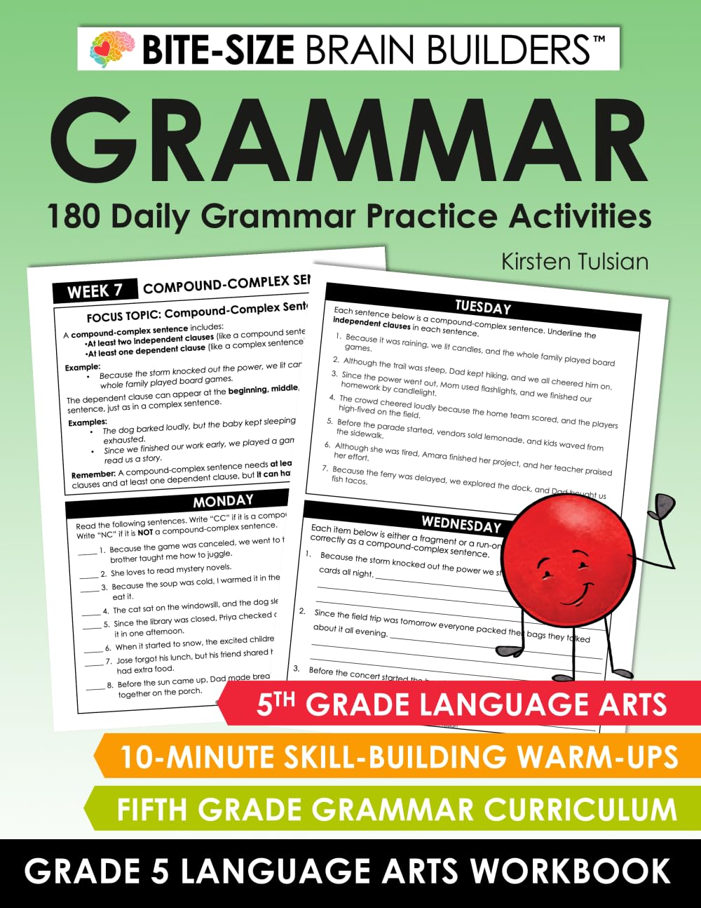 180 Daily Grammar Practice Activities: 5th Grade Grammar Curriculum Lessons and Skill-Building Warm-Ups (Bite-Size Brain Builders Workbooks)