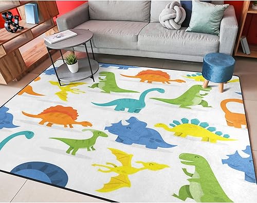 ALAZA Preciosa alfombra antideslizante de dinosaurio amarillo y azul de 4 x 5 pies para sala de estar, comedor, dormitorio, cocina, pasillo, ALAZA Preciosa alfombra antideslizante de dinosaurio amarillo y azul de 4 x 5 pies para sala de estar, comedor, dormitorio, cocina, pasillo,