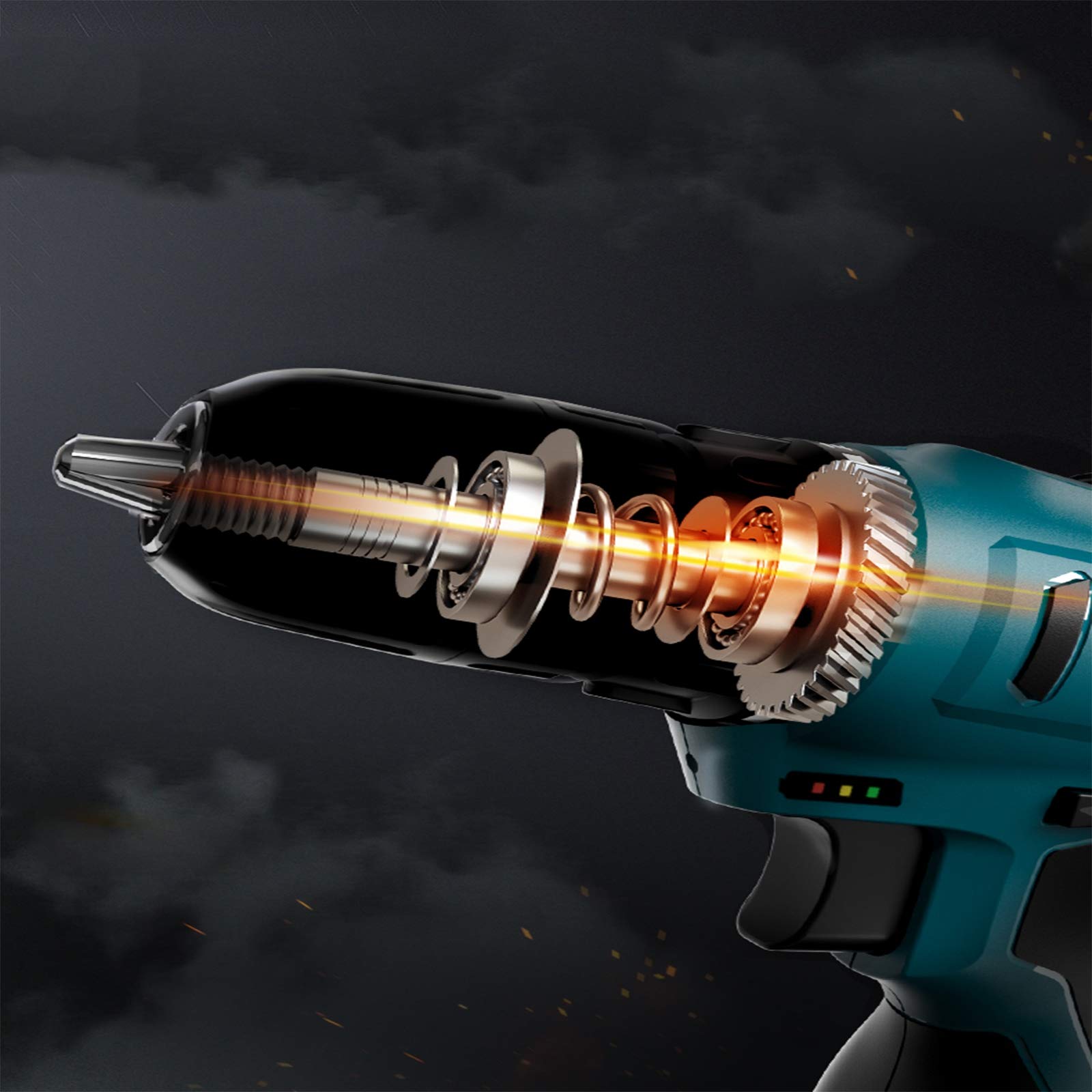 Taladro Percutor Motor Brushless con 2 velocidades 25V+2 baterías de iones de litio+25 Nm+10 mm Mandril Portabrocas Automatico,Taladro con Percusión