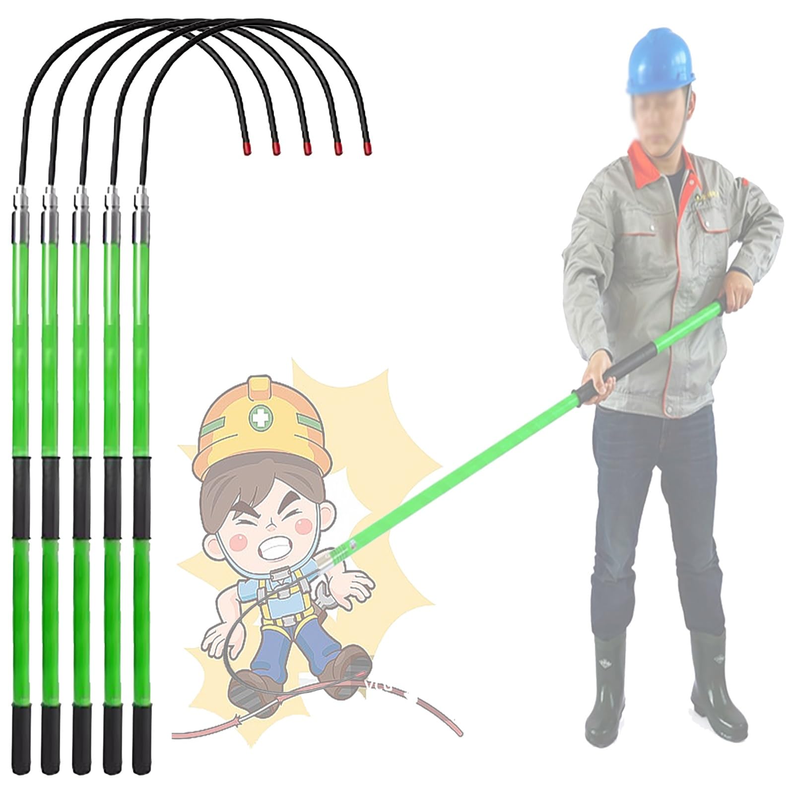Gancho de rescate antielectrocución en pack de varias unidades con poste aislado de fibra