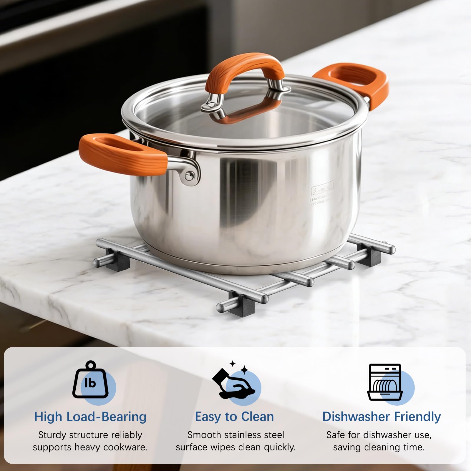 8er-Pack Edelstahl-Untersetzer Für Heisse Gerichte, 18 x 18 cm Hitzebeständiger Topfhalter Zum Schutz Von Küchenarbeitsplätzen, Metall-Abkühlgestell Für Kochen Und Backen