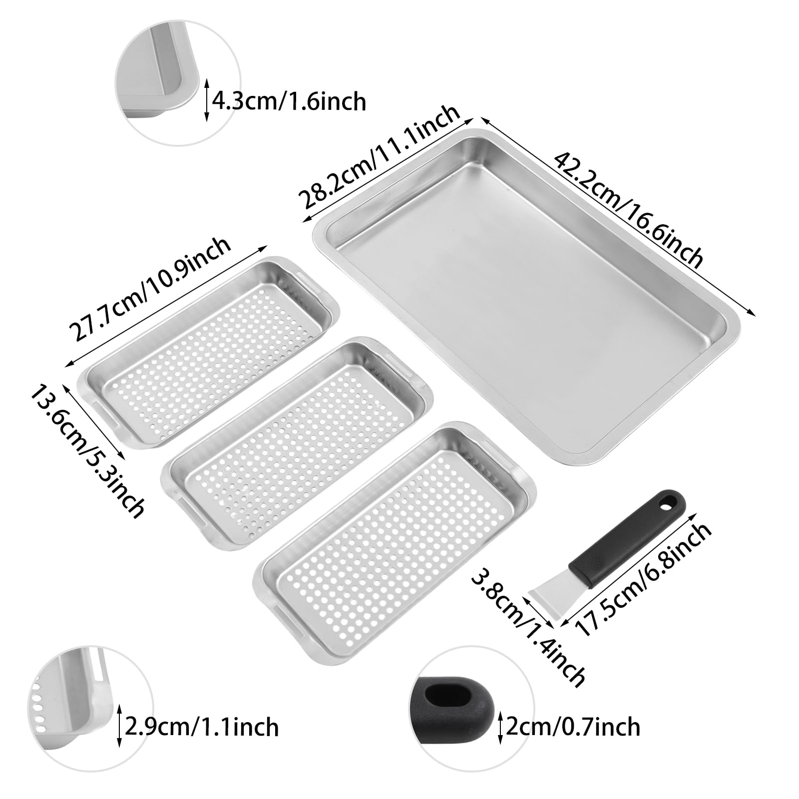 Set di 3 ciotole per barbecue, in acciaio inox, per barbecue, per esterni, accessori per verdure, pesce o carne, griglia per barbecue a gas