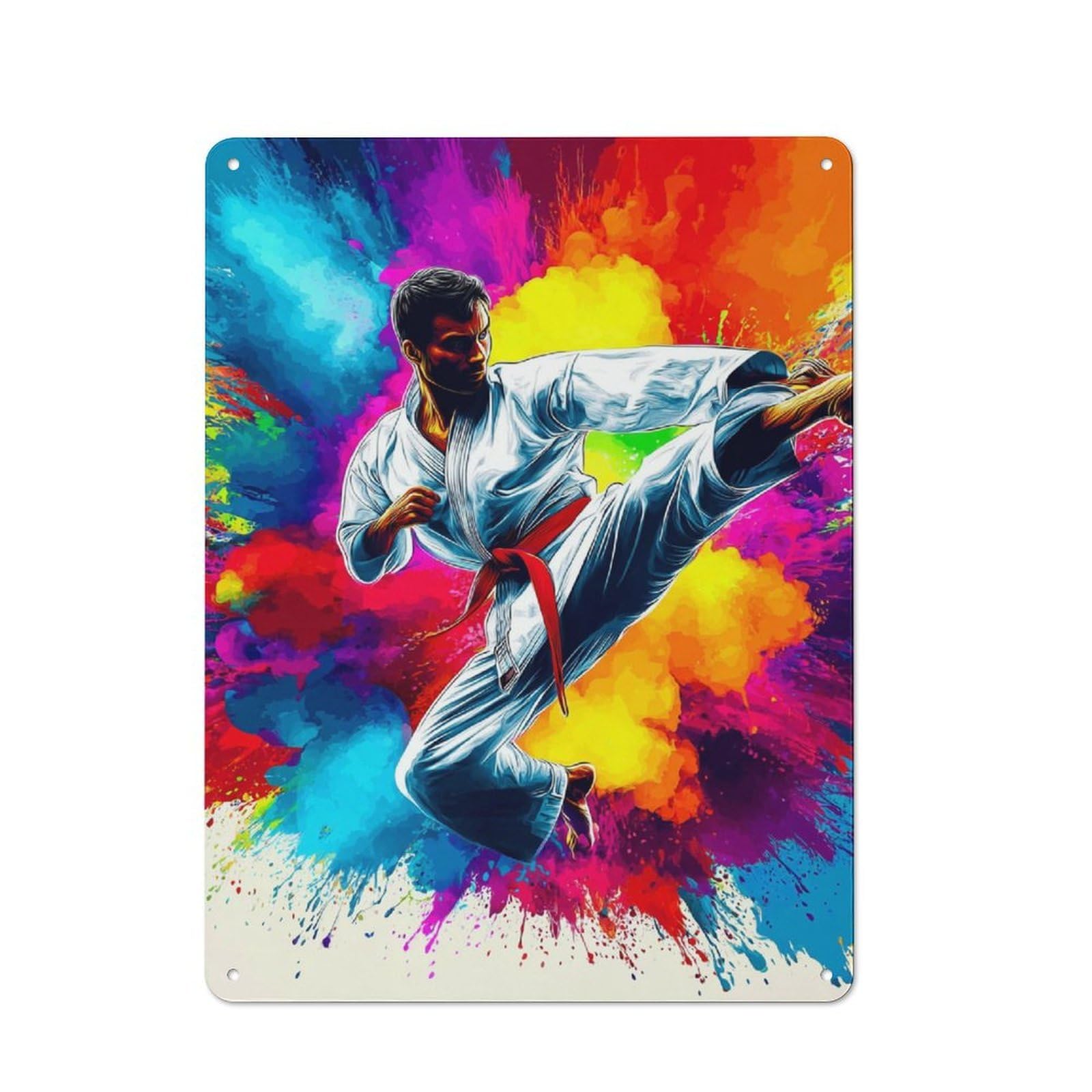 Junmoney Colorful Karate Kick Artwork Tin Wall Plaque 40X30cm With For Garage Or Workshop, For Living Room, Hallway And Entrance Wall Decor