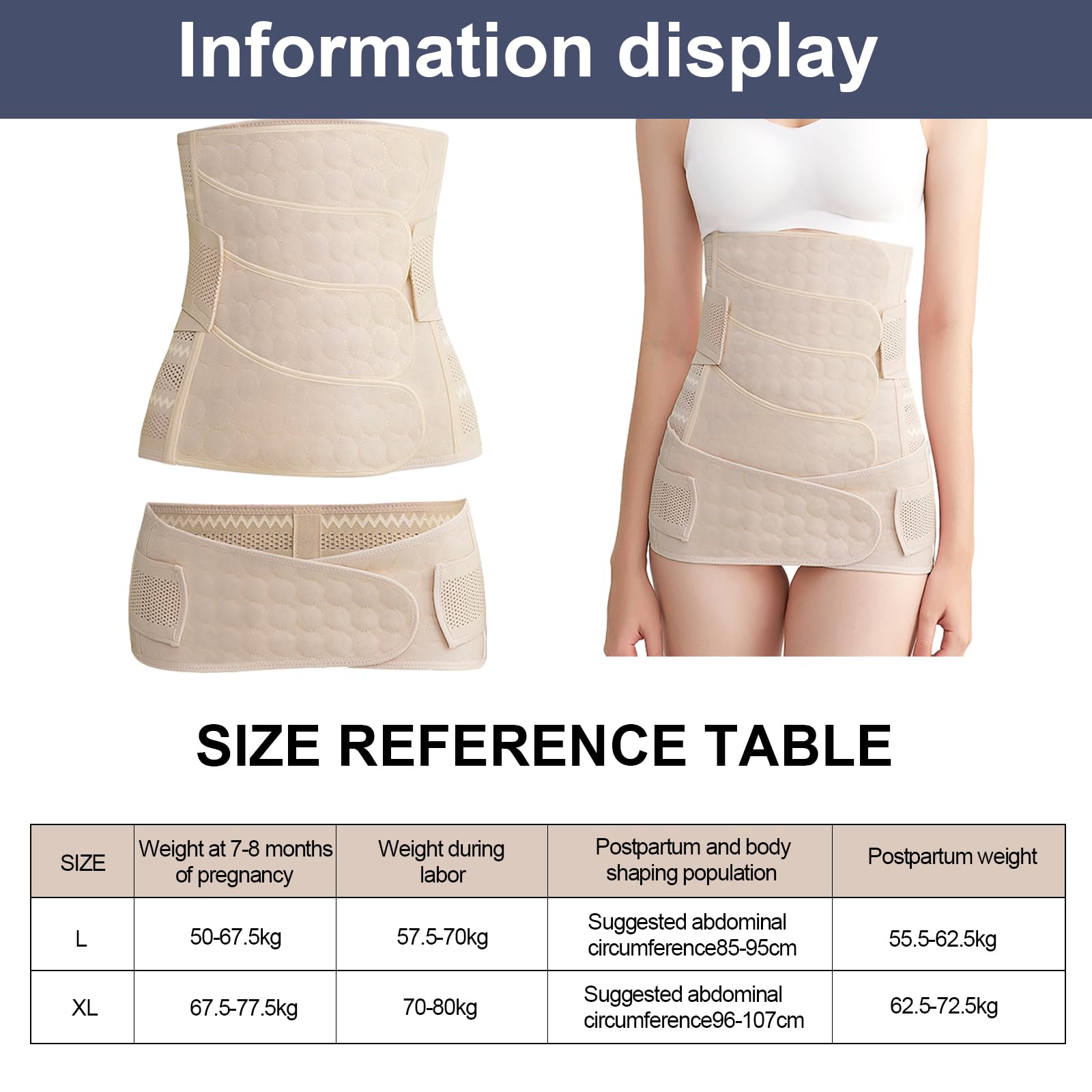 3 en 1 Faja Adominal Postparto Mujer, 4-Parches Banda de Vientre Posnatal Transpirable con Cinturón Pélvico, Control Barriga Soporte Recuperacion L XL Elástica para Vientre Cintura Pelvis, Beige