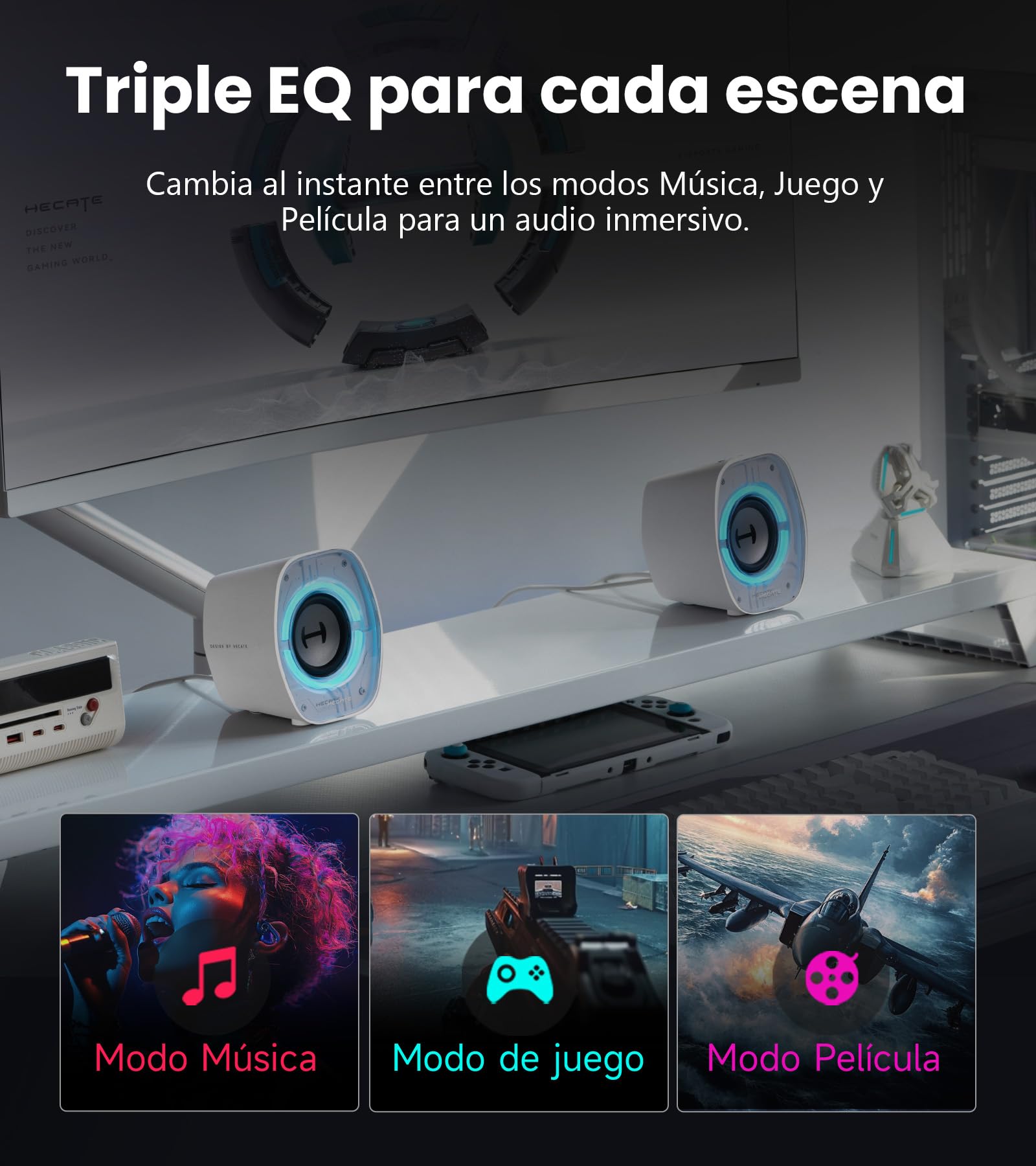 Edifier G1000 II Altavoces de Ordenador de Escritorio para Juegos, Controlador de Rango Completo de 2,5" y bajo Mejorado, Bluetooth 5.4 con USB-C/AUX, 9 Modos de iluminación RGB dinámica (Blanco)