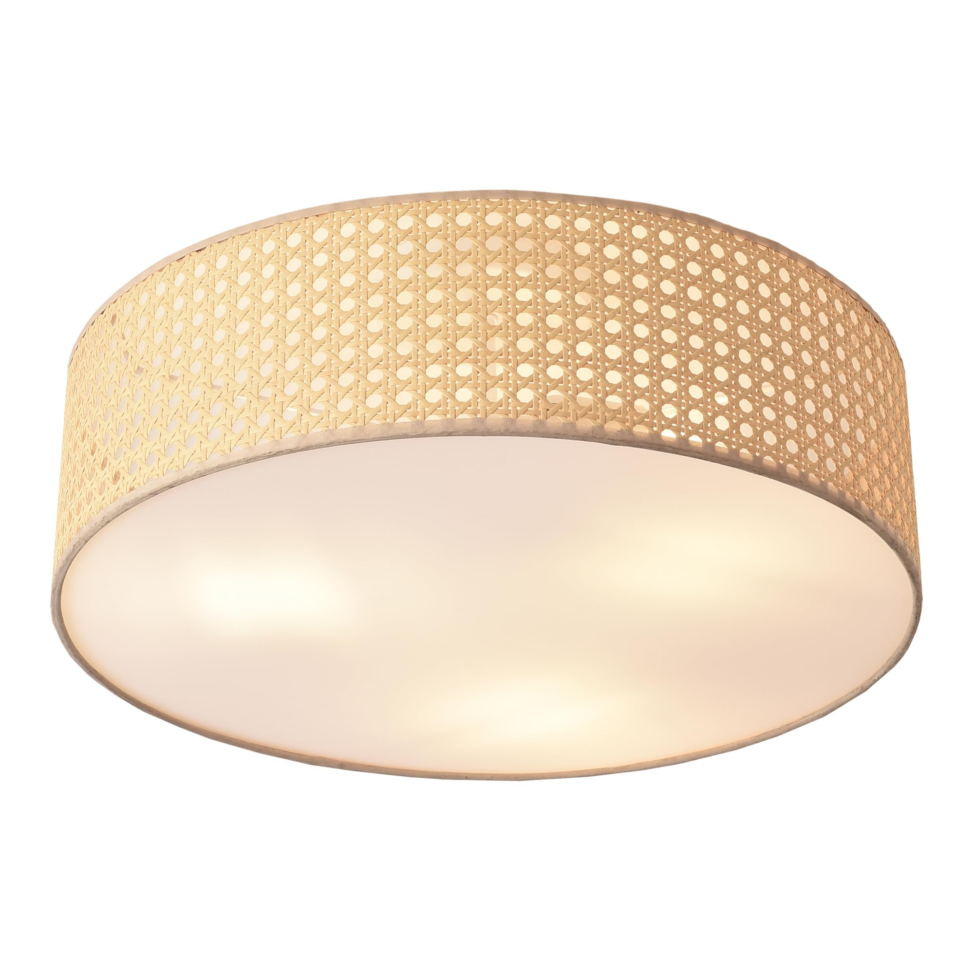 lux.pro Plafoniera con Paralume Cilindrico 13 x Ø45 cm Lampada da Soffitto con 3 Attacchi Lampadina per Salotto Soggiorno Camera da Letto - Effetto Rattan