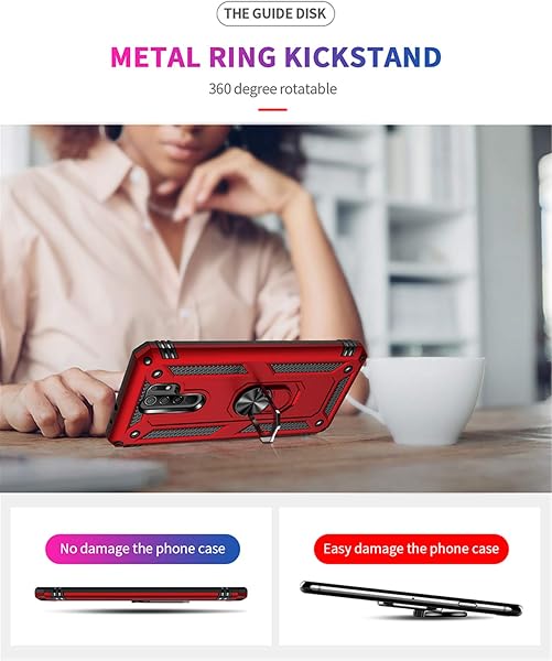 Joytag compatibles para Funda Xiaomi Redmi 9,Carcasa +Cristal Templado Silicona TPU 360 Grados Anillo Giratorio magnético Soporte Caja del teléfono del Coche-Negro - 4