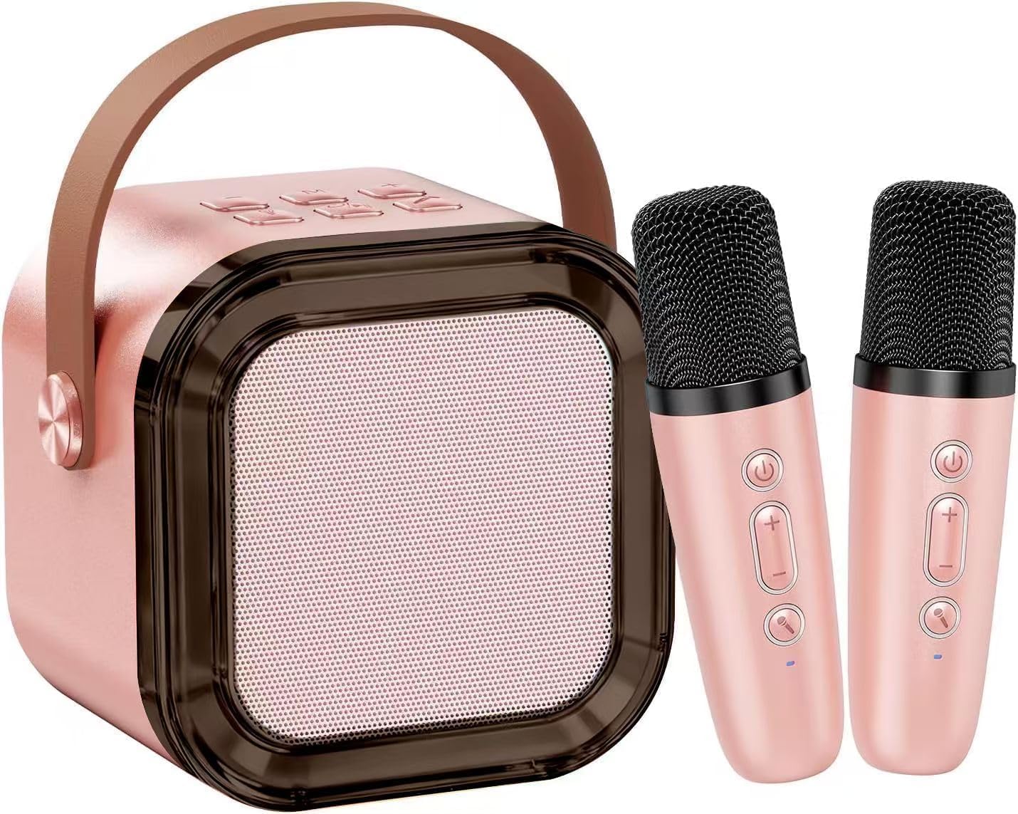 Macchina per karaoke per bambini e adulti, mini microfono portatile per karaoke con 2 microfoni wireless e luce, giocattoli per tutti gli smartphone, compleanno, famiglia