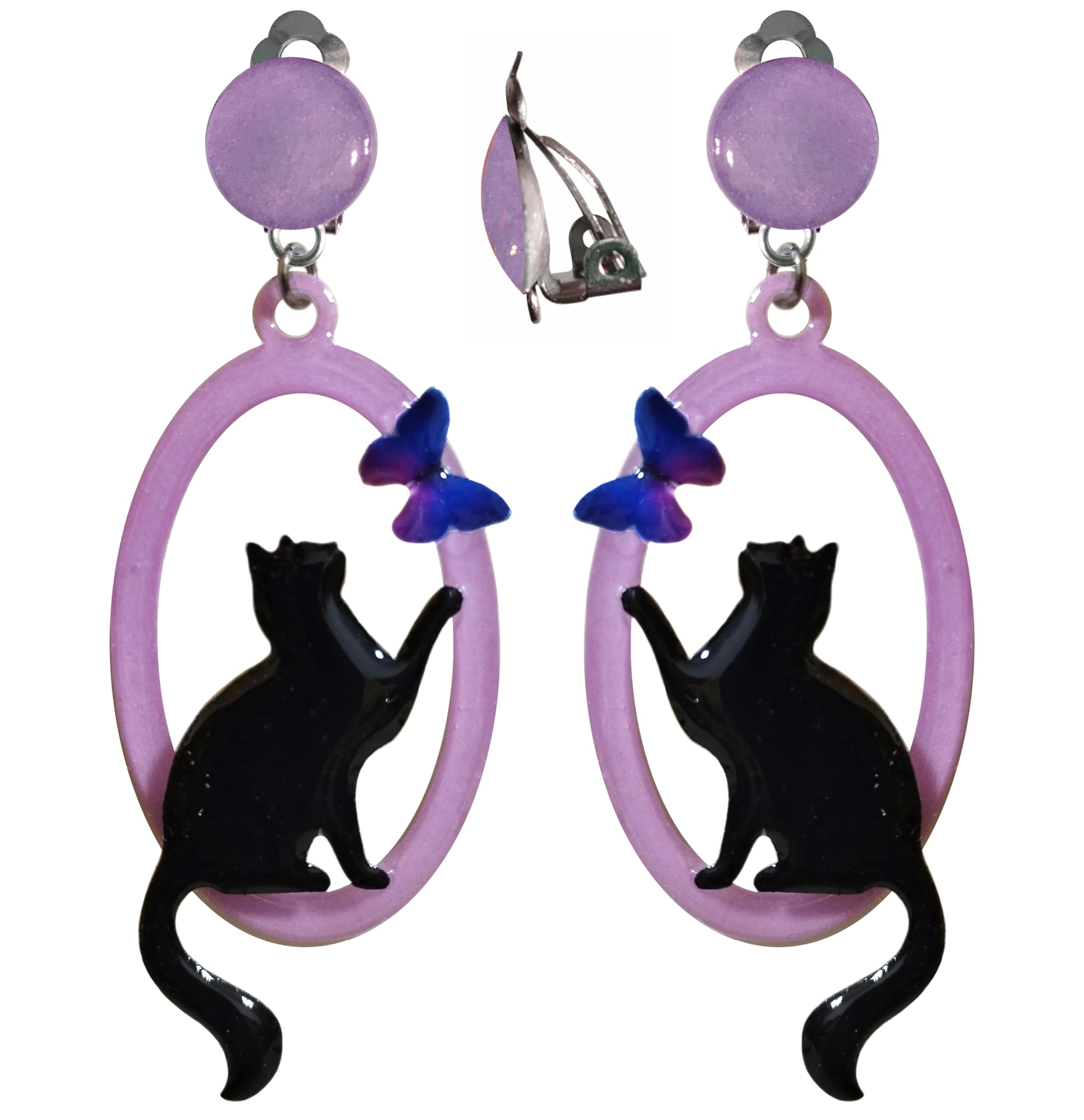 ORECCHINI OVALE CON GATTO E FARFALLINA 01 CON CLIPS