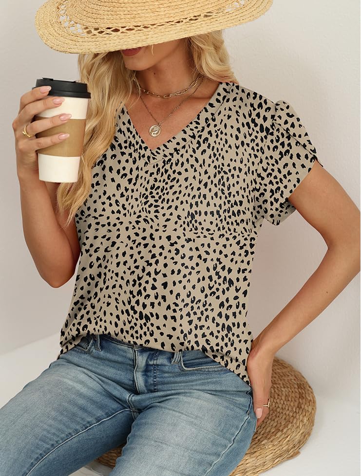 WIHOLL Womens Tops Dressy Casual Petal Sleeve Summer Spring Short Sleeve V Neck Shirts Work Business Vacation Clothes 2026