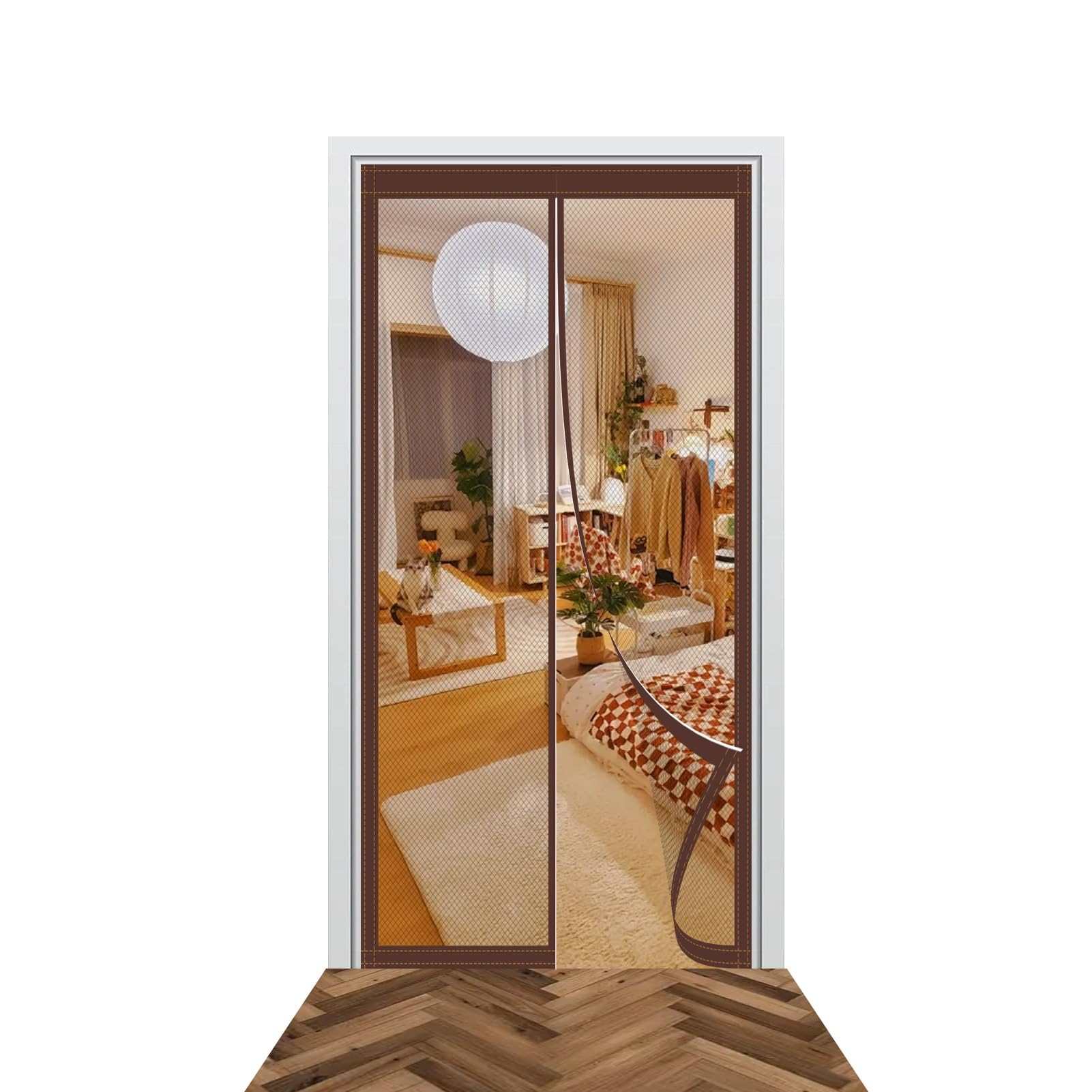Mosquitera Magnetica 151 x 188 cm Cierre Automático Cortina Magnetica Mosquitera Mantiene El Aire Fresco para Puerta Del Balcón Puerta Patio, Marrón