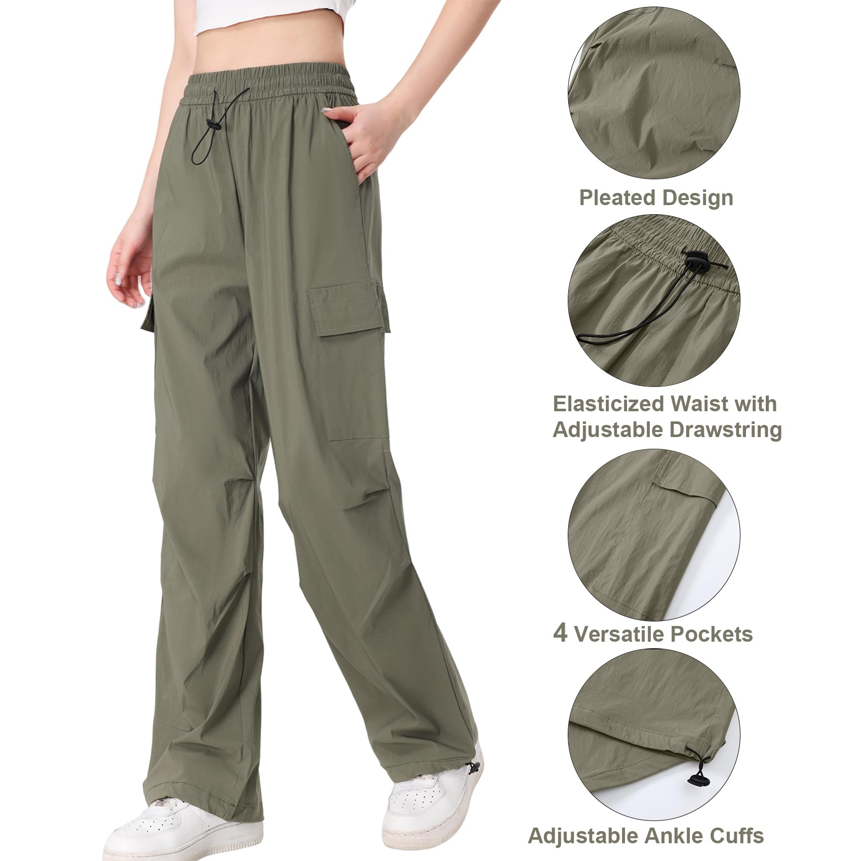 Pantalon Cargo Femme Strech Large Pantalons de Travail à Séchage Rapide Elastique Taille Haute Multipoche Y2K Streetwear