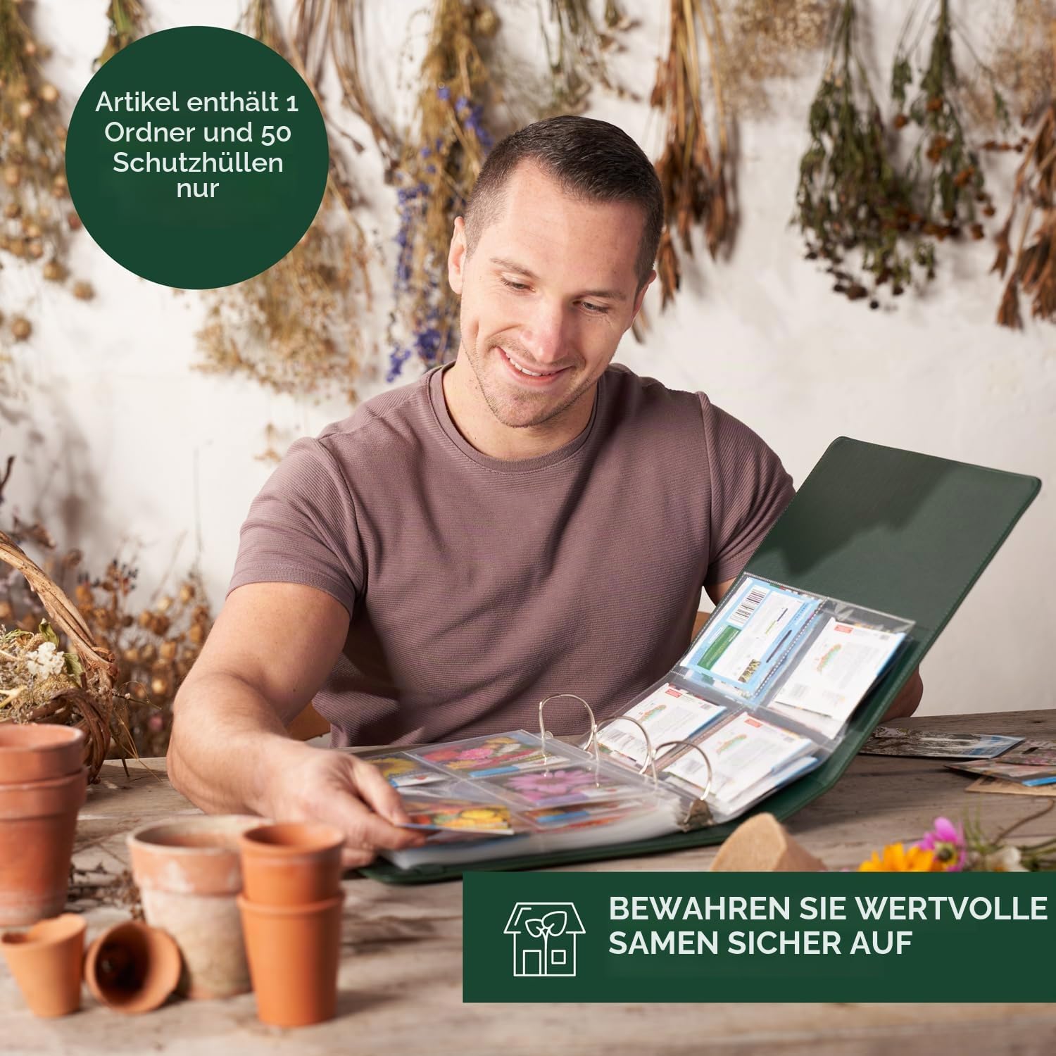 Saatgutaufbewahrungsordner – Samenpaket-Organizer mit 50 Blattschutzfolien, die 200 Samenumschläge aufbewahren können. Samenaufbewahrungsbinder liefert komplettes Saatgutspar-Set für jeden