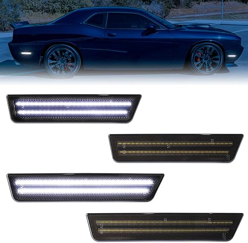 Miniatura 8 de Lentes ahumadas ámbar rojo LED luces de marcador lateral para Dodge Challenger 2008 2009 2010 2011 2012 2013 2014, Challenger delantero trasero