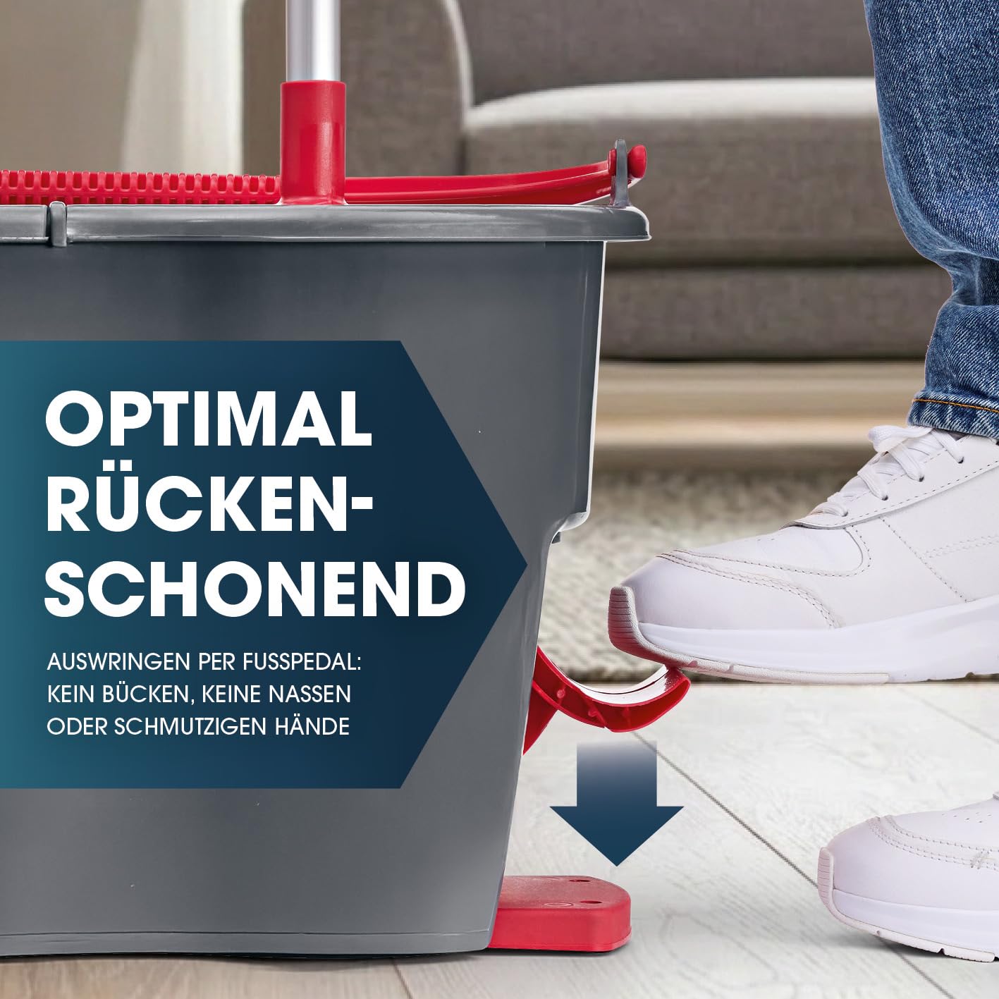 CLEANmaxx Zestaw mopa Power + 2 zapasowe ściereczki – mop do podłogi i wiadro do czyszczenia