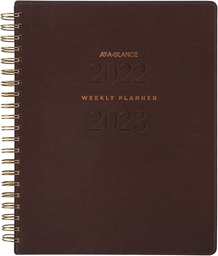 AT-A-GLANCE Planificador académico 2023-2024, semanal y mensual, 5-12 x 8-12 pulgadas, pequeño, pestañas mensuales, bolsillo, cubierta flexible,