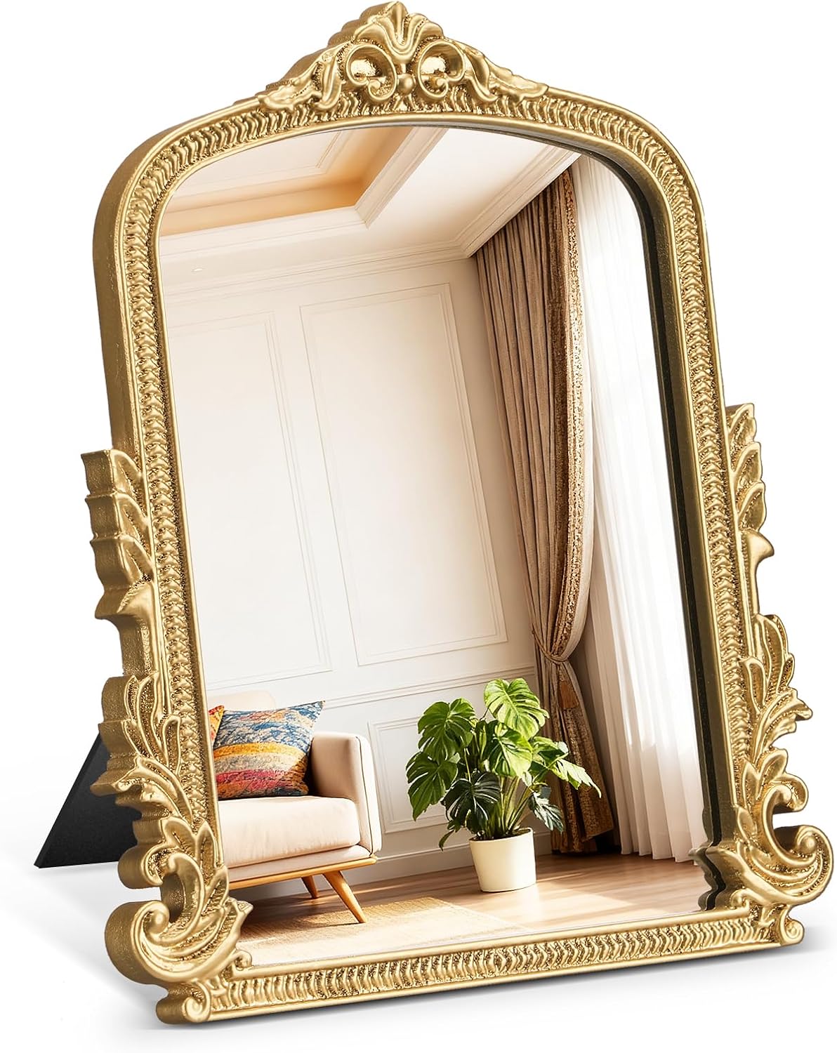 Small Vintage Gold Arched Mirror, 12x10 Inch Antique Arch Tabletop Makeup Vanity Mirror, Wall Mounted Decorative Mirrors for Bedroom, Living Room, Dining Room, Entryway, Fireplace