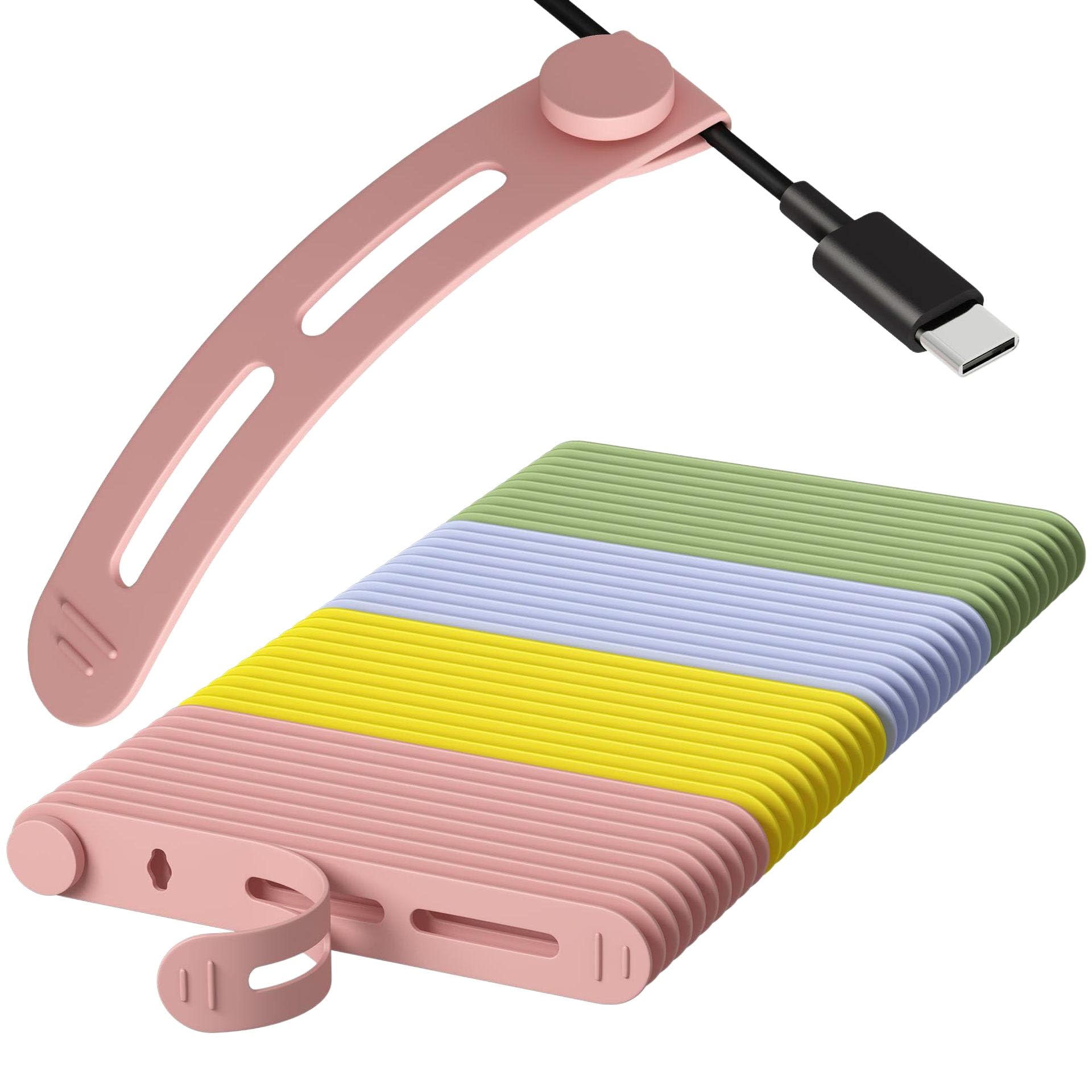 24 Pcs Silicone Cable Ties, Reusable Cable Ties, High Elasticity Cord Wraps for Electrical Cords, Multipurpose Cord Organizer for Charger Cables, Headphone Wrap (Pink + Yellow + Purple + Green)