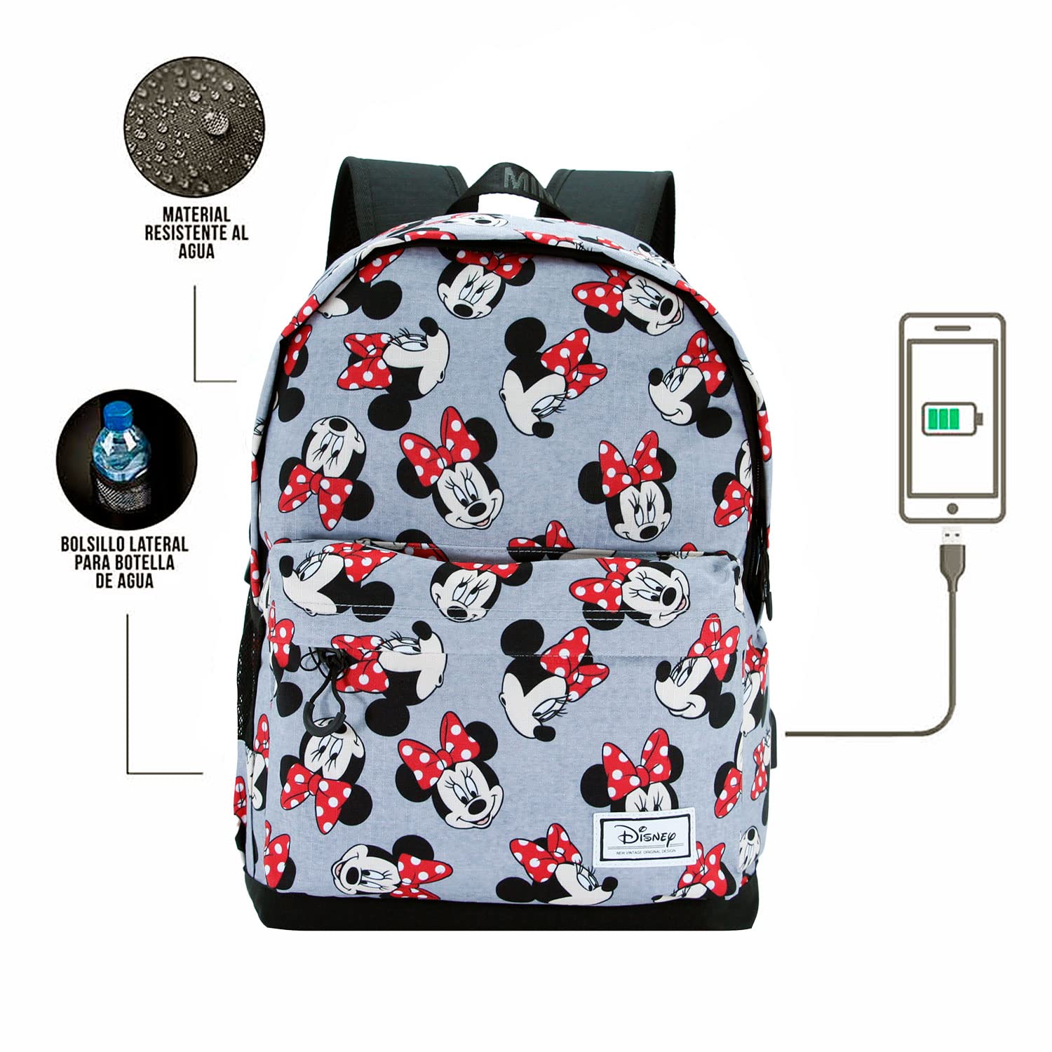 KARACTERMANIA Minnie Mouse Kind-Mochila HS 1.3, Gris