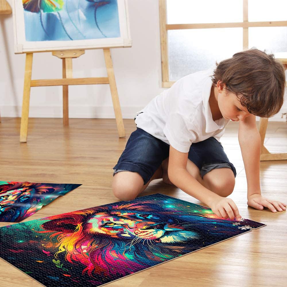 Puzzle da 2000 pezzi per adulti leone neon cartone animato puzzle 70 x 100 cm con pezzi completamente ad incastro a forma casuale