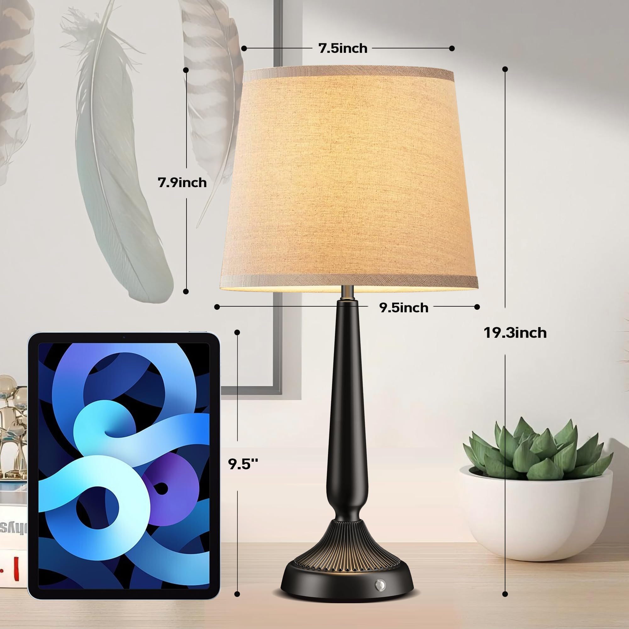 PARTPHONER Touch Table Lamps for Bedroom Set of 2, Bedside Nightstand Lamps with USB Port and Power Outlet, 3 Way Dimmable White Lamp for Living Room Nursery Room, Daylight White Bulbs Included