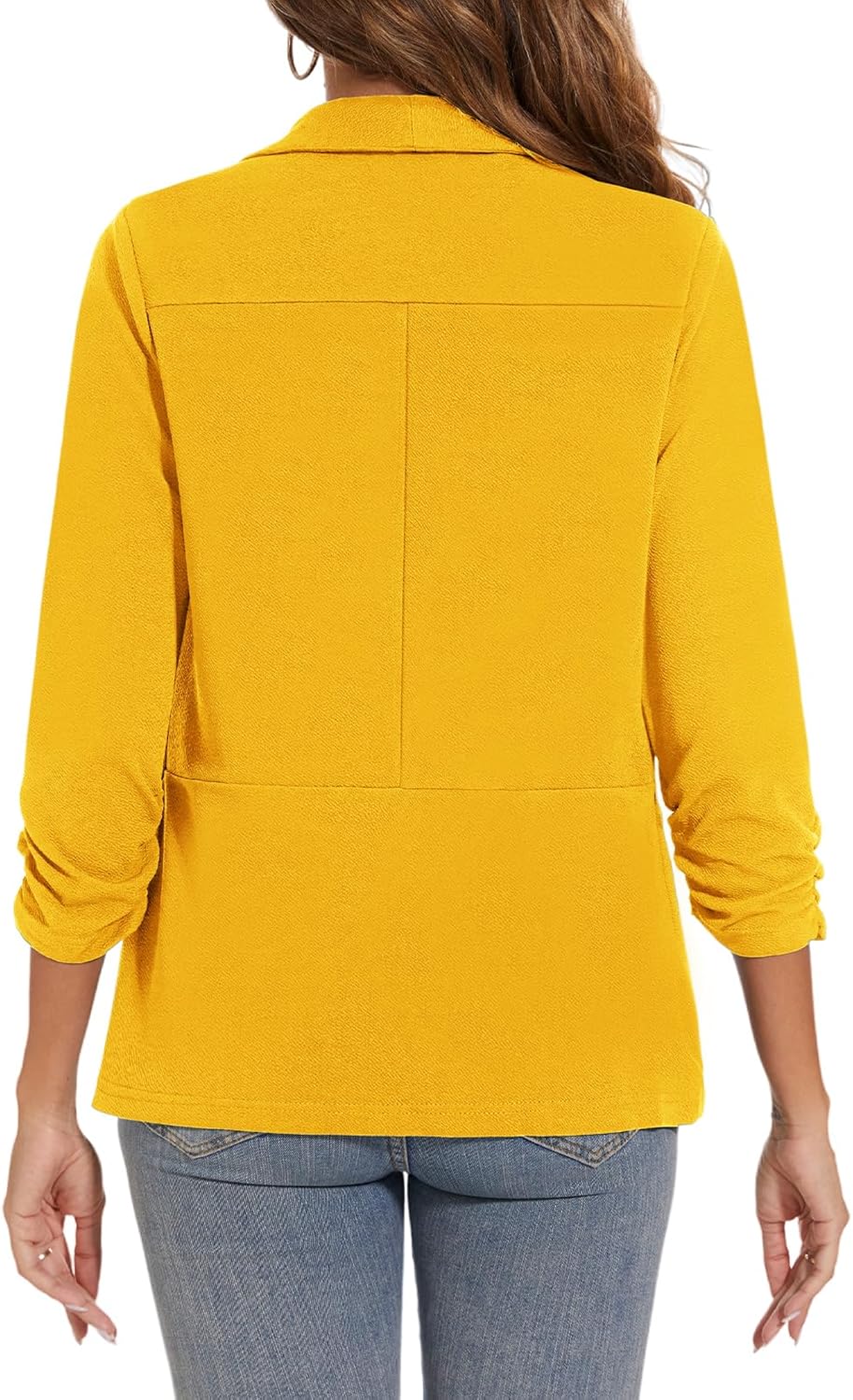 Women Casual Shawl Lapel Work Blazer Ruched 3/4 Sleeve Open Front Business Office Suit Jackets with Pockets