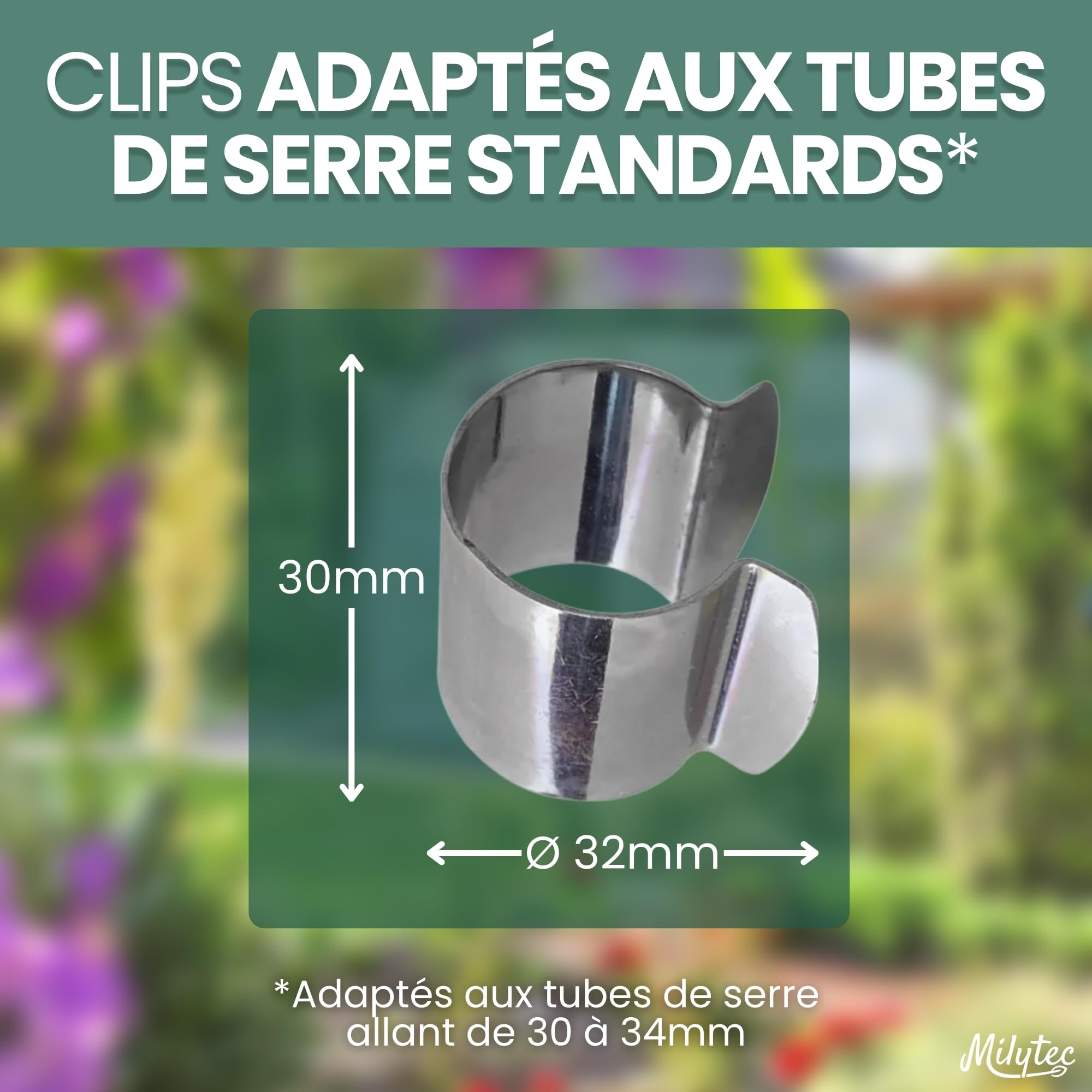 Lot de 25 Clips pour Serre Diamètre 32mm en Acier galvanisé, Clips de Fixation en Métal pour Bâche de Serre Tunnel pour Jardin, Protection semis et Plantations, Résistance au Vent et Tempêtes