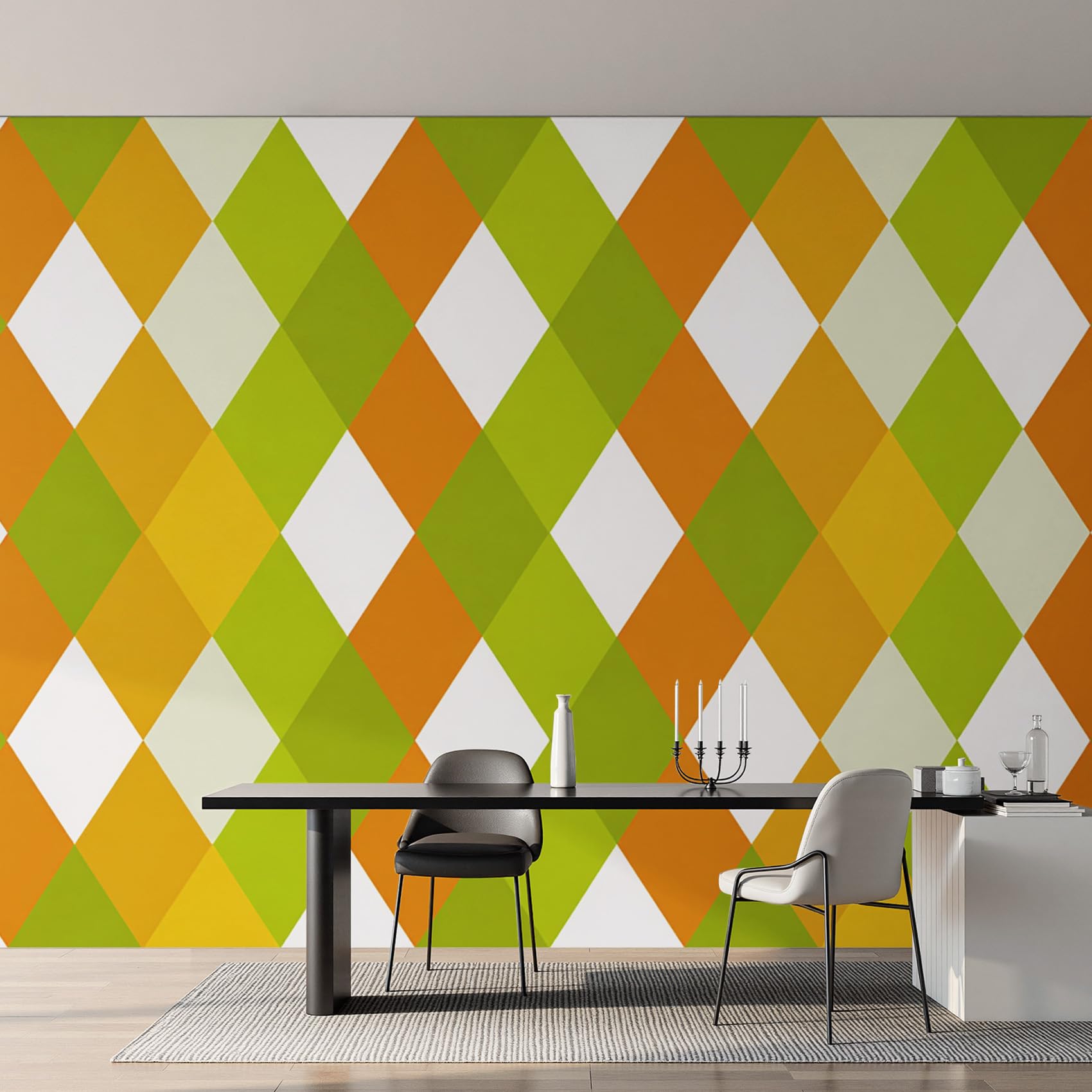Papier peint panoramique diamant vert orange pour salon et chambre moderne