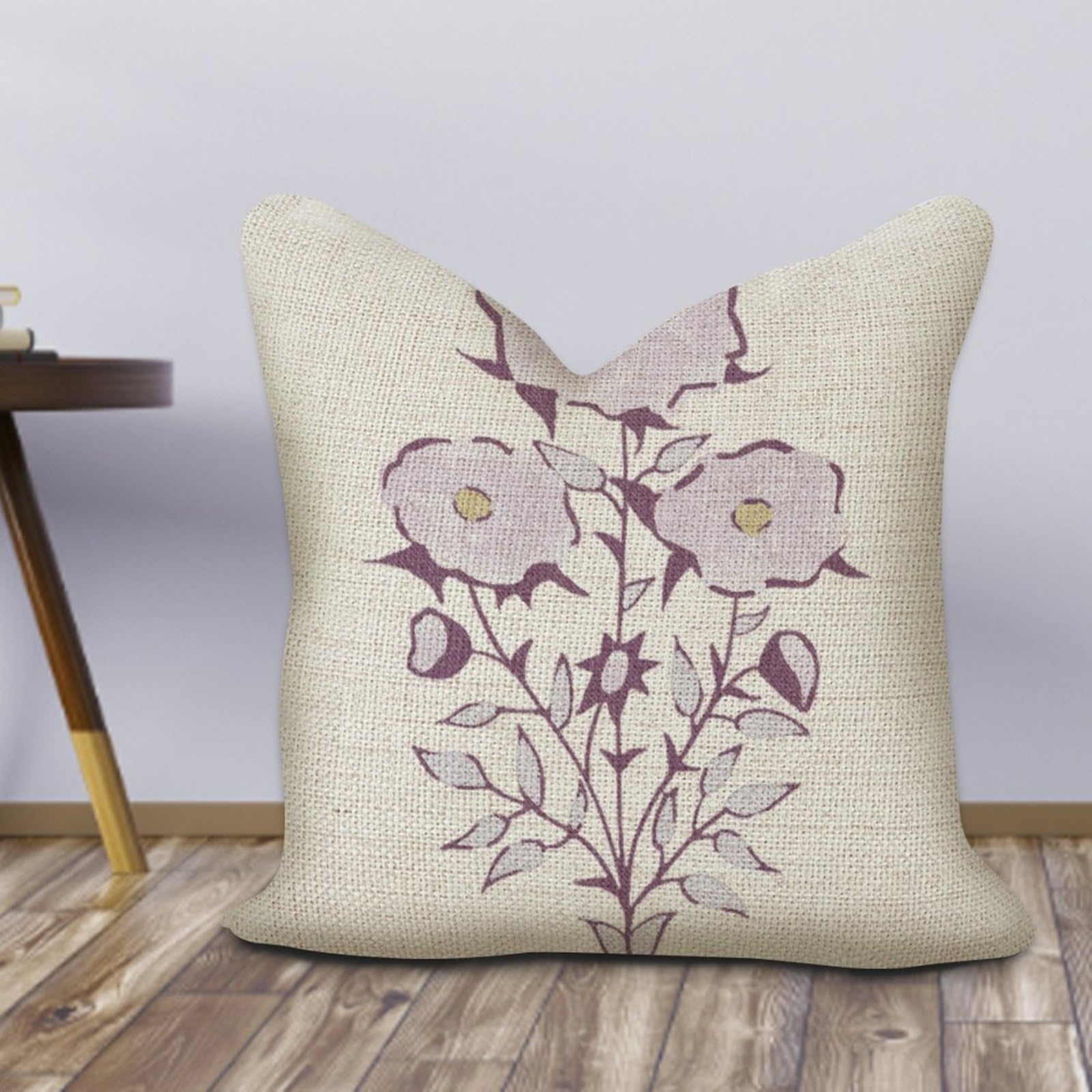 Asminifor 18x18 Inch Purple Poppy Flower Pillow Cover - Cotton Linen Decorative Throw Pillow Case