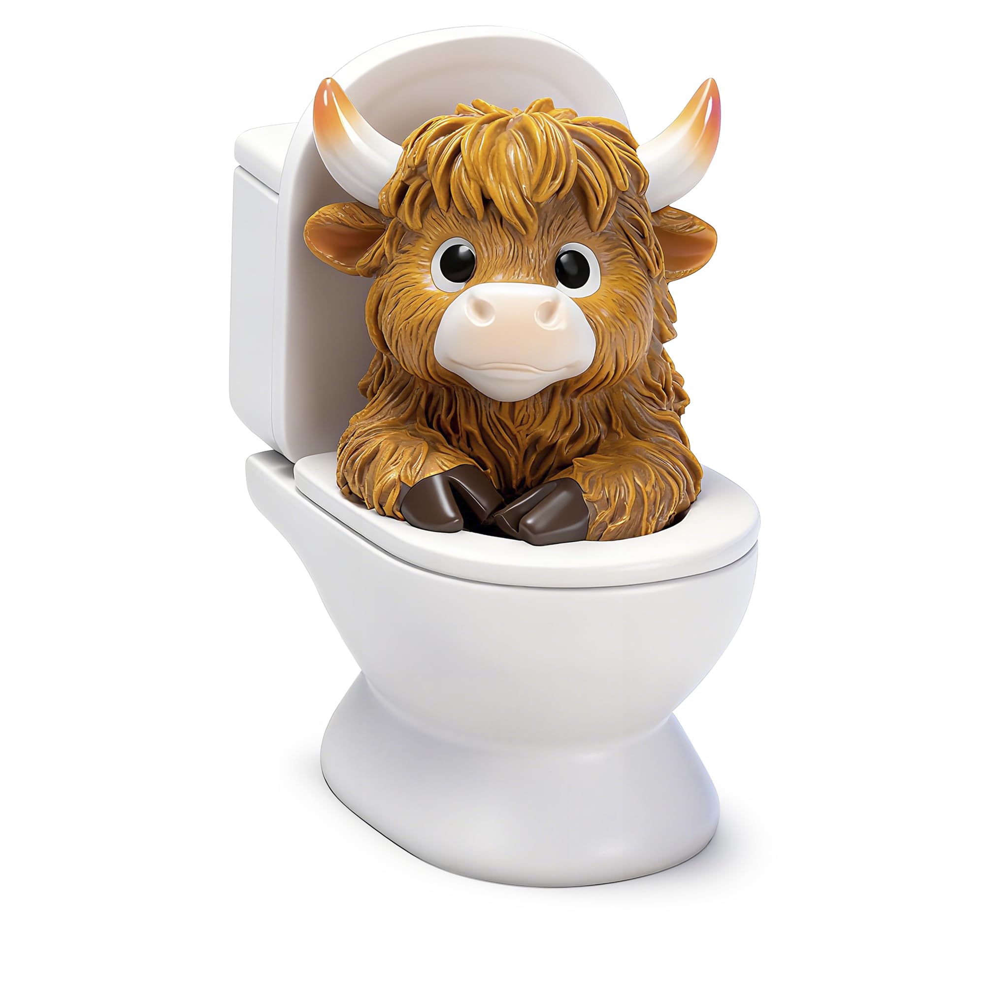 zimiliz Highland Cow Figurine for Book Shelf Decor, Highland Cows Themed Gifts for Women, Resin Figures Home Desk Decorations Accents (Cow in Toilet)