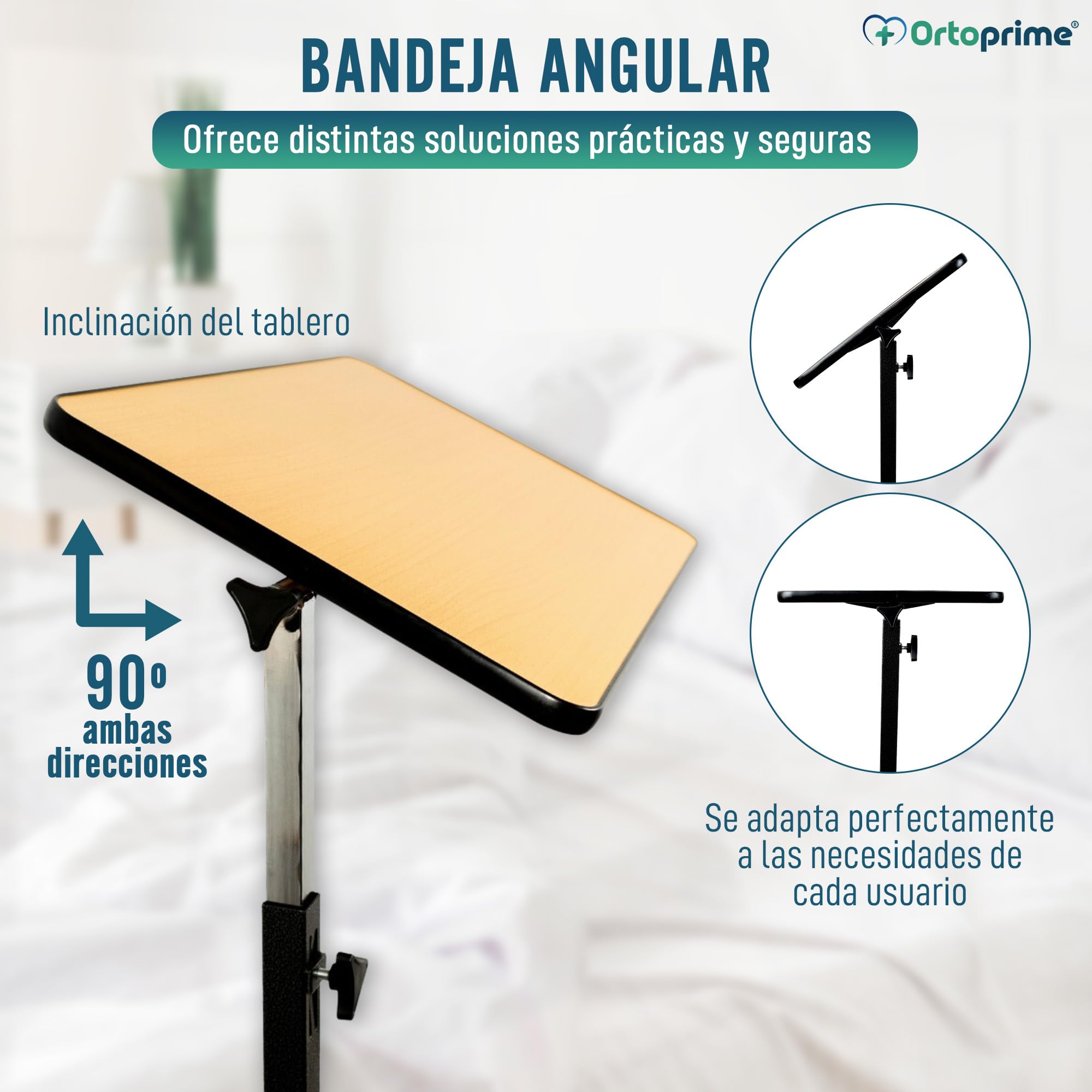 OrtoPrime Table d'appoint pliante avec roulettes - Table d'appoint Bois Salon canapé et lit - Table pliante portable - Table hôpital Manger aide plus âgés Lit et fauteuil roulant - Table à roulettes