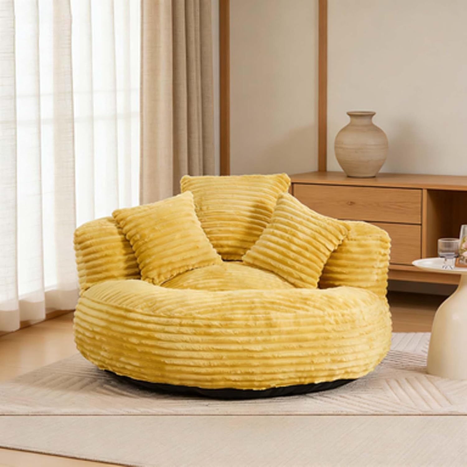 Bean Bag Large Size for Adults & Kids, Oversized Corduroy Bean Bag Chair with 3 Pillows & Armrest, Foam Filler Lazy Sofa for Home Dorm Living Room(Yellow)