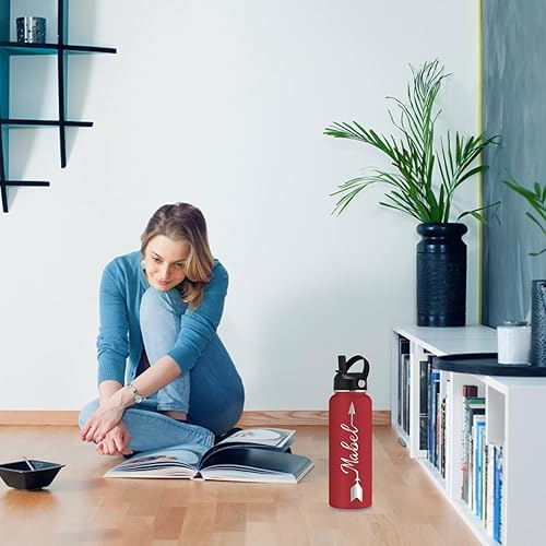 Miniatura 7 de Botella de agua aislada personalizada con tapa de pajilla, botella de agua deportiva grabada personalizada con nombre, botella de agua de acero