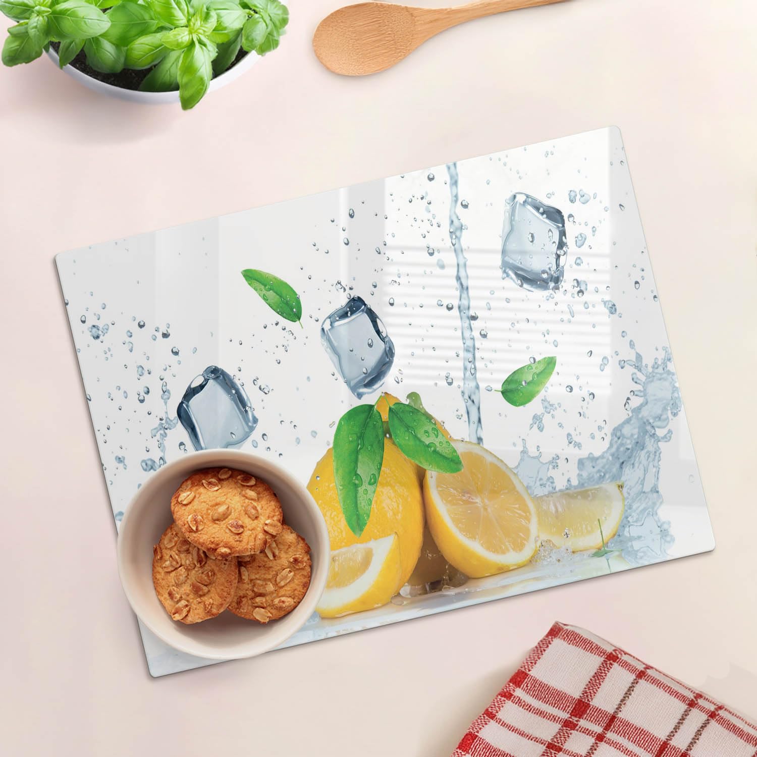 Tagliere in vetro temperato 40x30 cm Cubetti di ghiaccio al limone