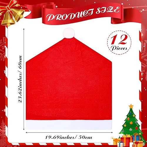 Miniatura 2 de Buryeah 12 fundas para sillas de Navidad, con sombrero rojo, para sillas de comedor, con sombrero de Papá Noel, fundas de terciopelo para decoración