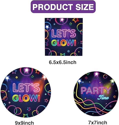 Miniatura 4 de Glow - Juego de vajilla para fiesta de cumpleaños sirve para 24 platos de papel desechables que brillan en la oscuridad de 7 pulgadas, platos de