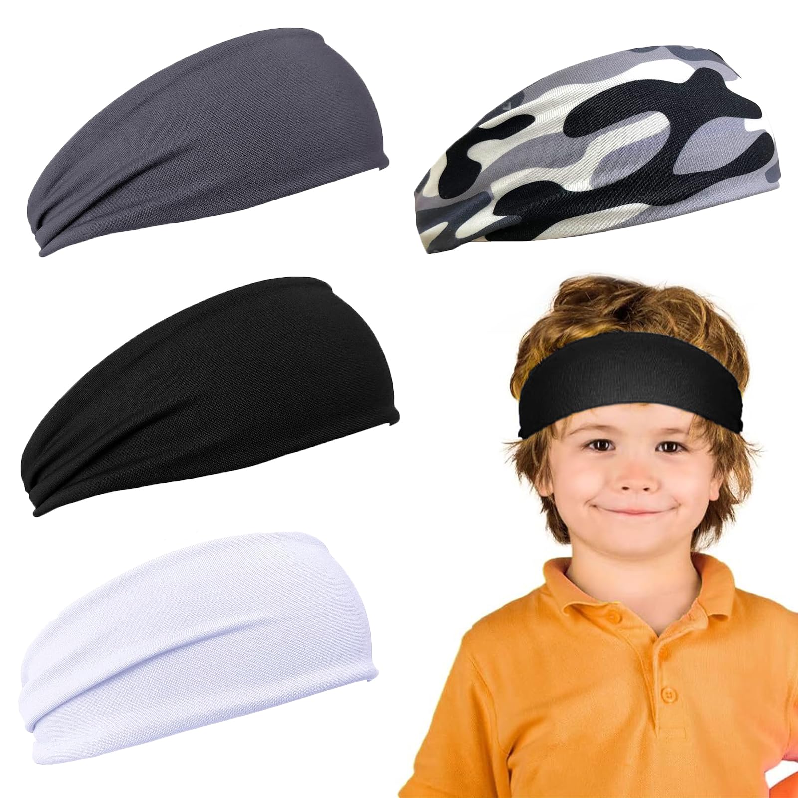 Nayyana Lot de 4 Bandeaux de Transpiration pour Enfants - Football, Baseball, Sports - Respirants Anti-Transpiration Garçons Jeunes