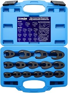 ATPEAM Crowfoot Wrench Set for 8mm to 24 mm Flare Nuts 15PCS Metric Crows Foot Wrench Kit Nut Removal Crowfoot Flare Nut Tool set