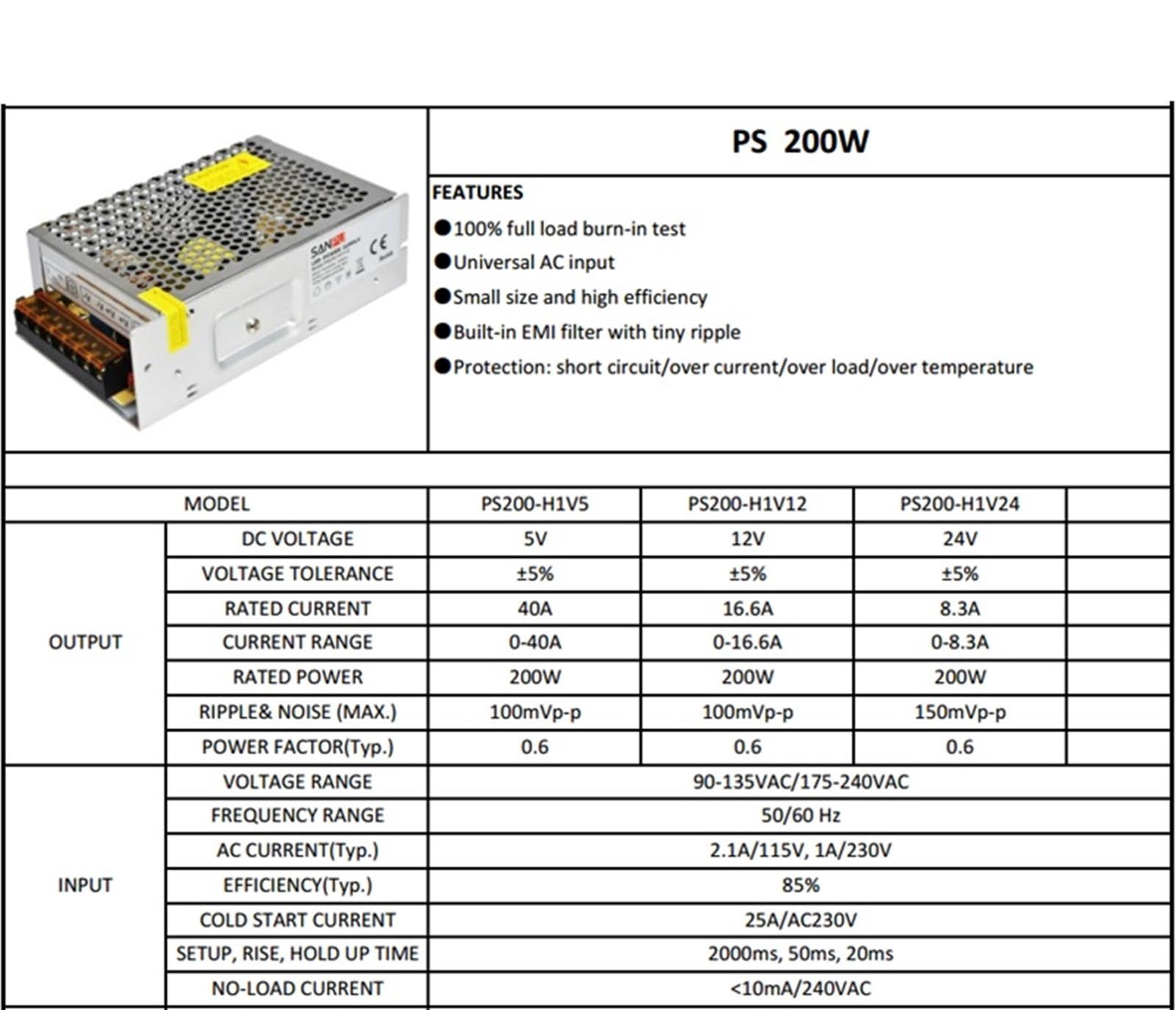 Zasilacz LED 24 V 200 W 6a Sterownik przełączania stałego napięcia 220 V 230 V AC/DC Transformator oświetleniowy do taśm LED
