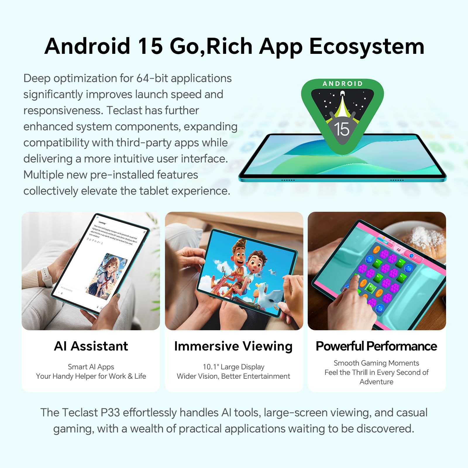 TECLAST P33 Tablet 10 Pollici Android 15,9GB RAM+64GB ROM(3TB TF),2GHz Octa-Core, Widevine L1/5GHz WiFi/Bluetooth 5.4/3.5mm Jack/Tablet con Tastiera+Custodia+Penna