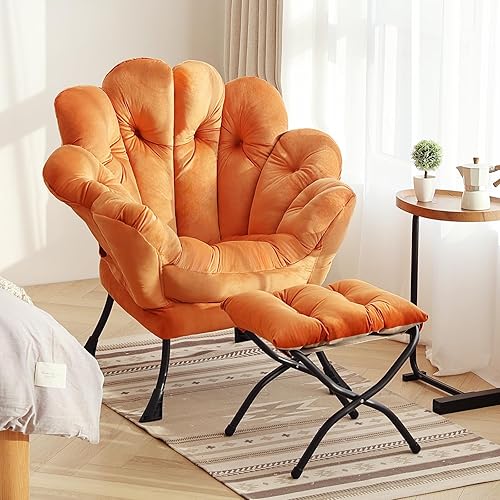 Lazy Chair with Ottoman, Modern Floral Reading Chair with Folding
