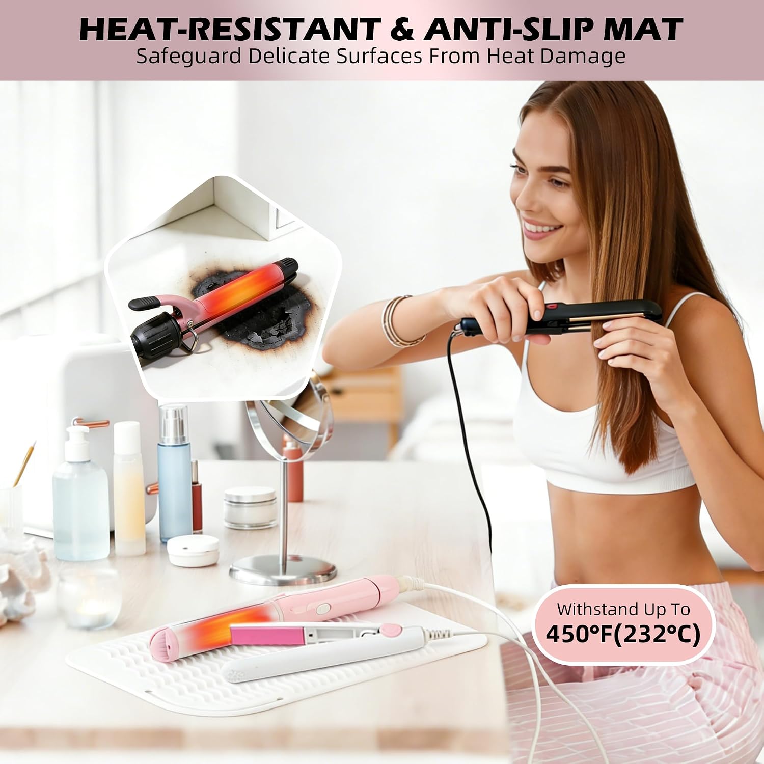 Silicone Heat Resistant Mat for Hair Tools, 11" x 7.5", White